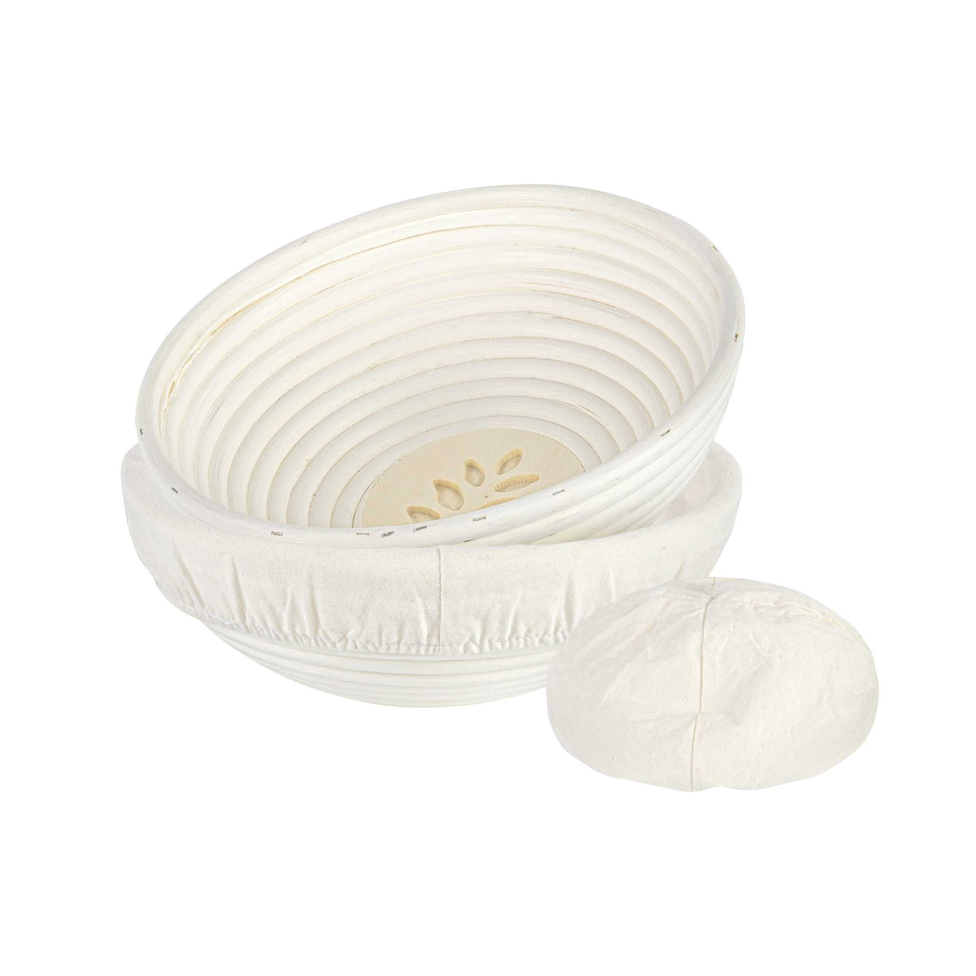 Pastry Tek Rattan Round Natural Banneton Proofing Basket - with 2 Cotton Liners - 9" x 9" x 3 1/4" - 10 count box
