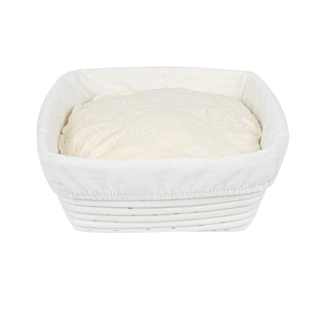 Pastry Tek Rattan Square Natural Banneton Proofing Basket - with 2 Cotton Liners - 9 3/4" x 9 3/4" x 4" - 1 count box