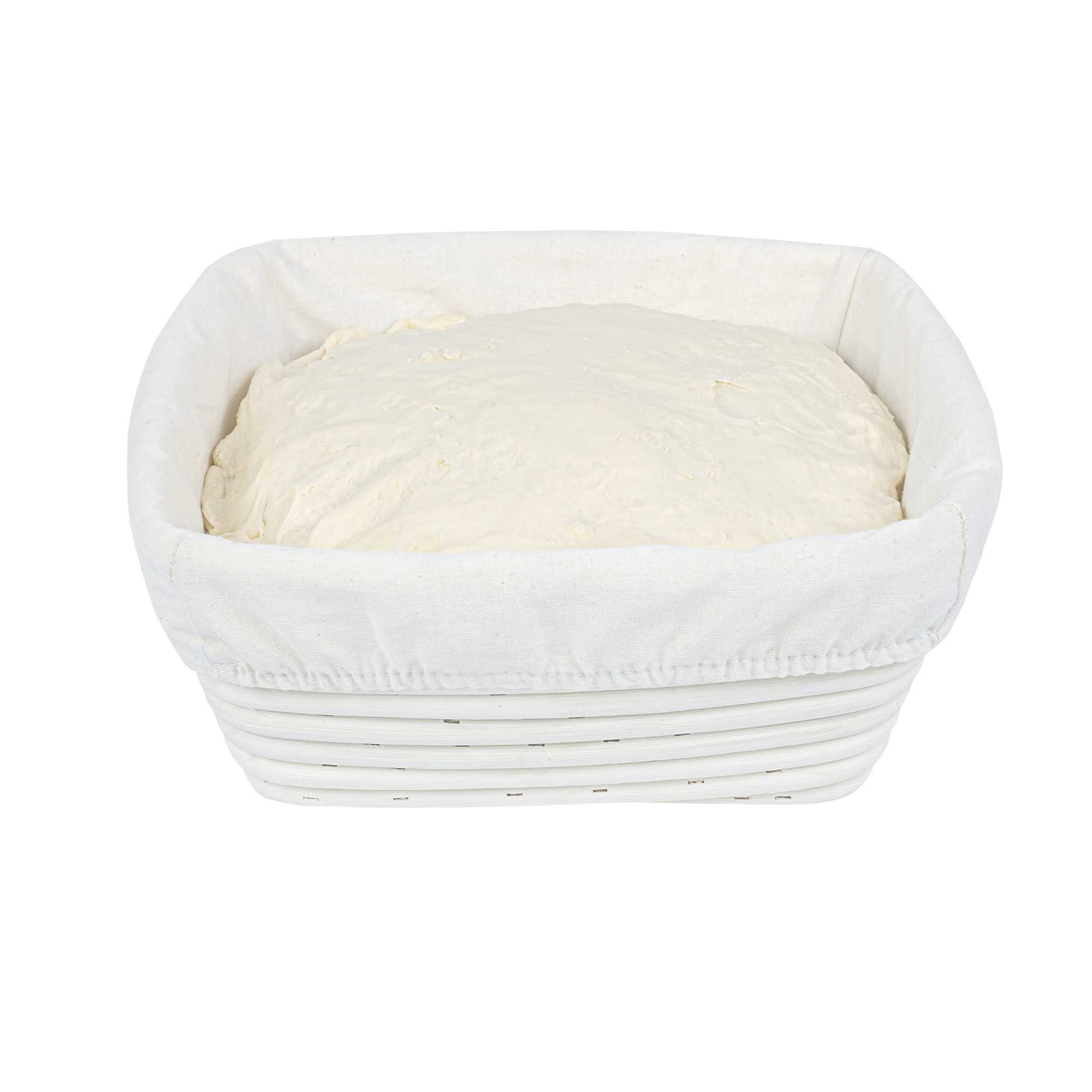 Pastry Tek Rattan Square Natural Banneton Proofing Basket - with 2 Cotton Liners - 9 3/4" x 9 3/4" x 4" - 1 count box