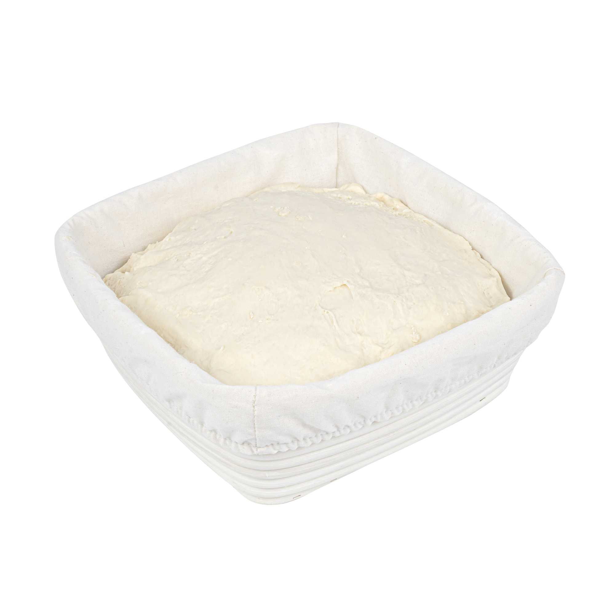 Pastry Tek Rattan Square Natural Banneton Proofing Basket - with 2 Cotton Liners - 9 3/4" x 9 3/4" x 4" - 10 count box