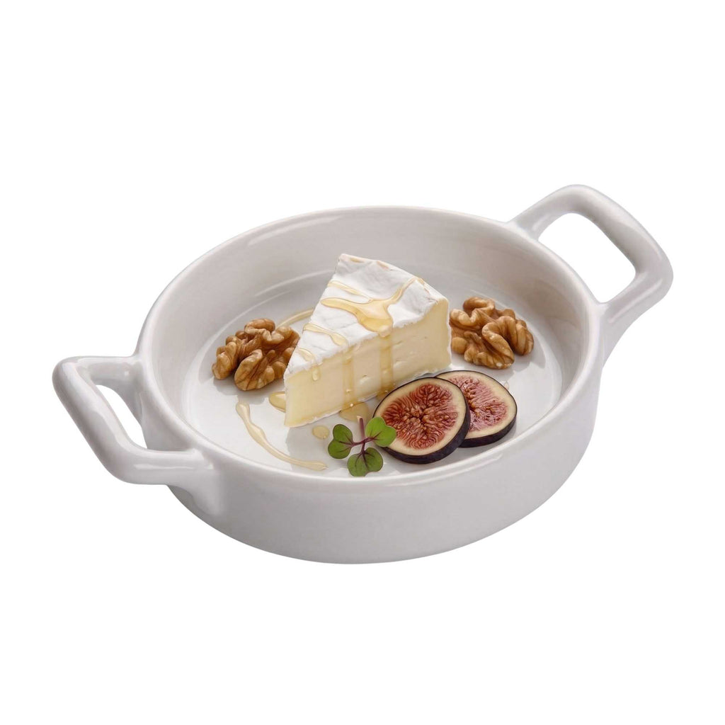 Chef 101 Round White Porcelain Mini Handled Plate - 4" x 2 3/4" x 1" - 10 count box