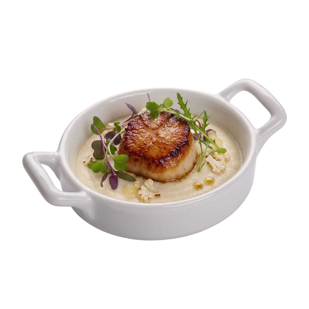 Chef 101 Round White Porcelain Mini Handled Plate - 4" x 2 3/4" x 1" - 10 count box