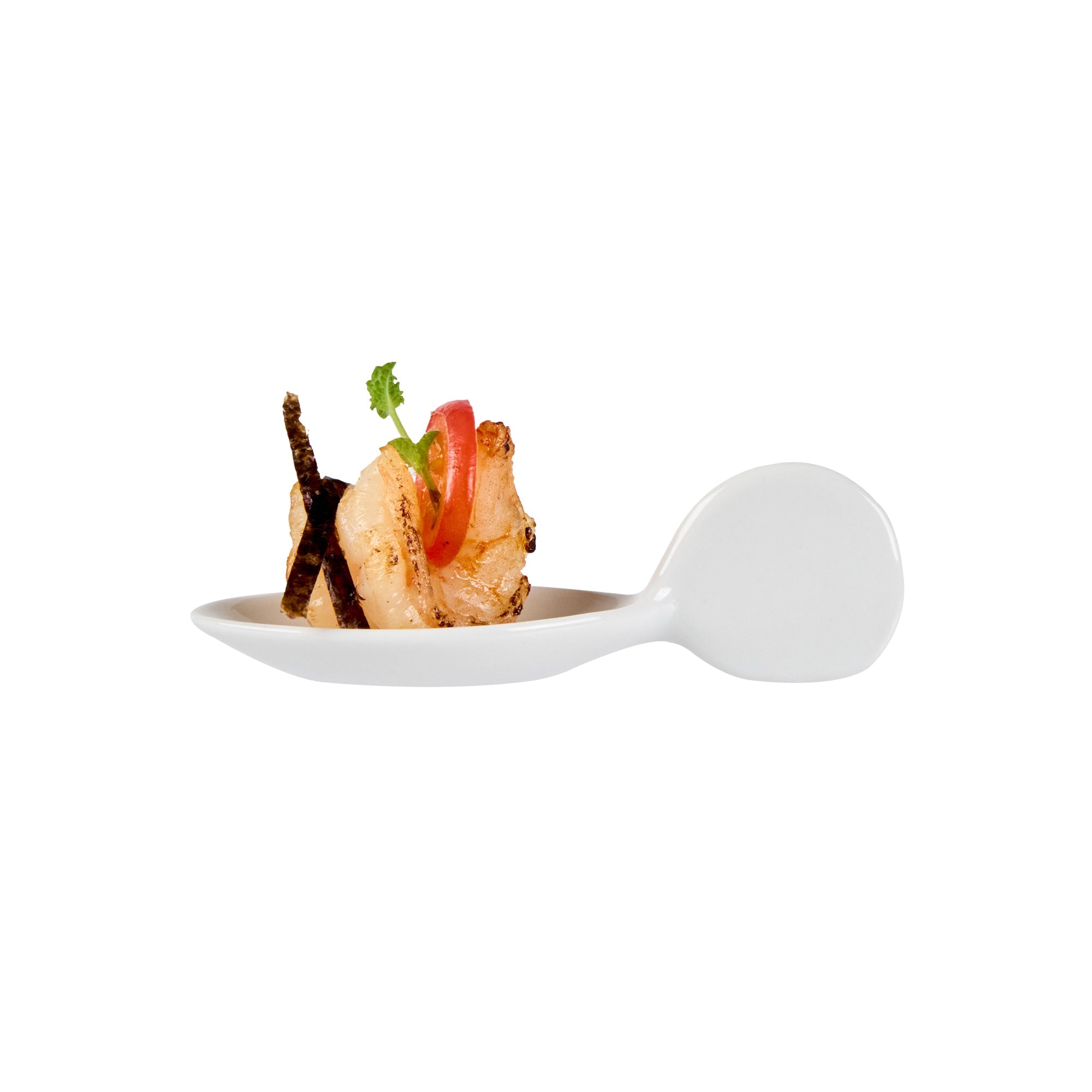 Chef 101 Fish White Porcelain Spoon - 4" x 1 1/2" x 1 1/4" - 10 count box