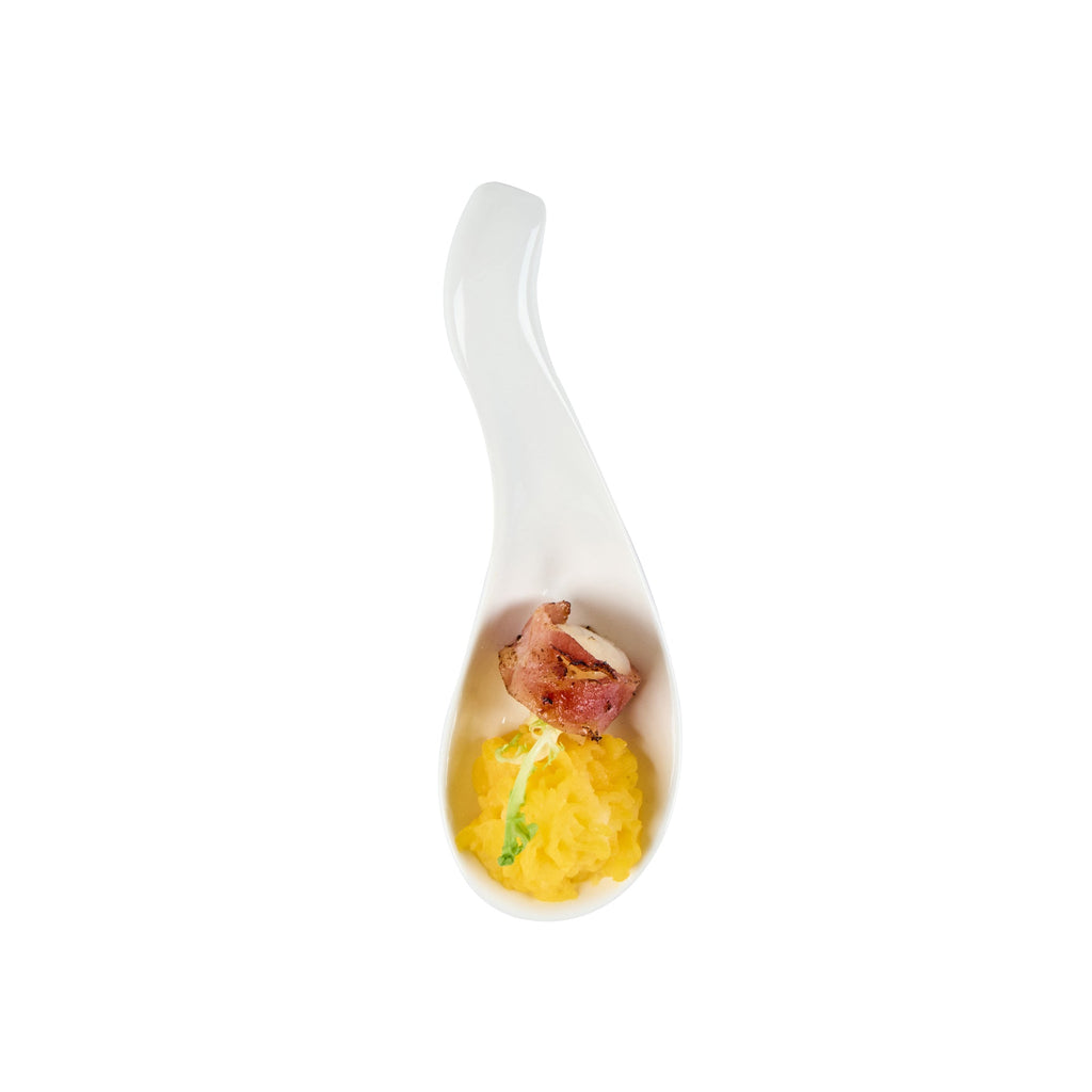 Chef 101 White Porcelain Wave Spoon - 5" x 1 3/4" x 1" - 10 count box