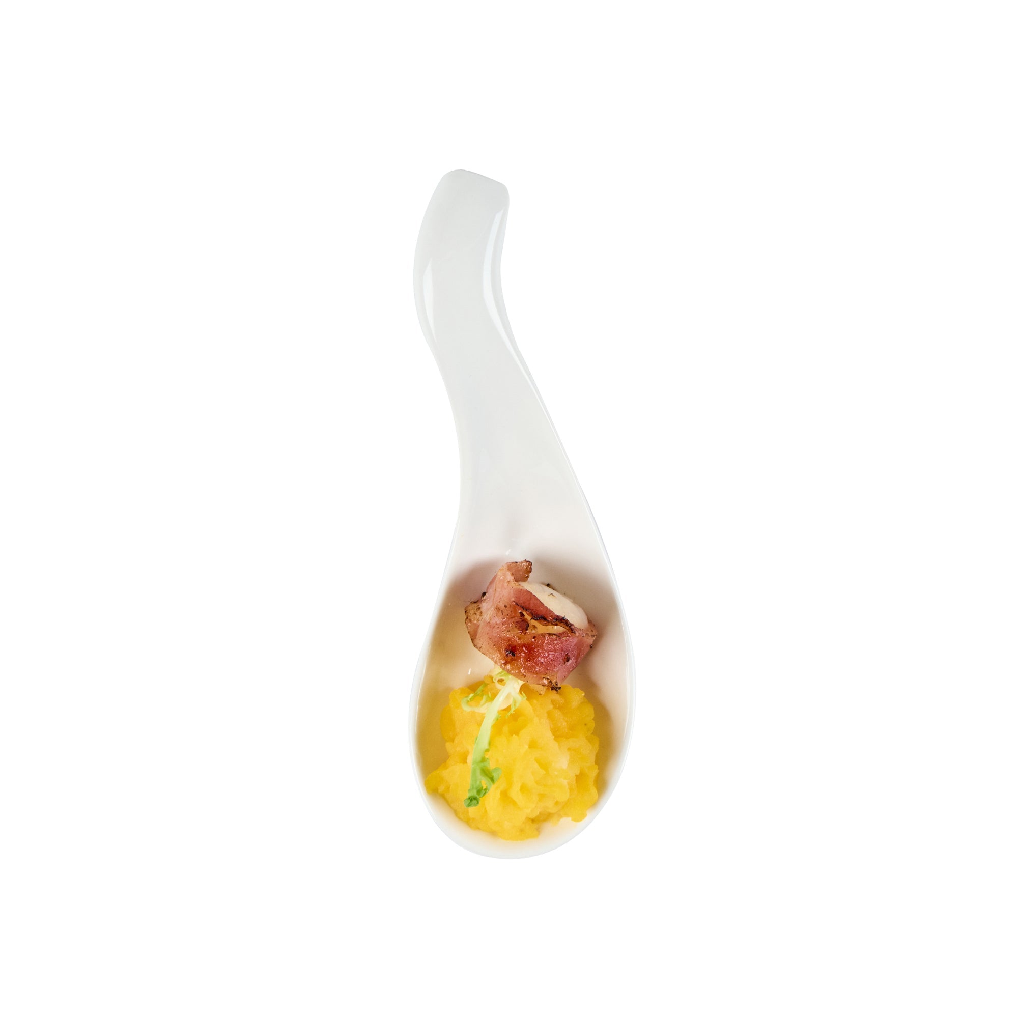 Chef 101 White Porcelain Wave Spoon - 5" x 1 3/4" x 1" - 10 count box