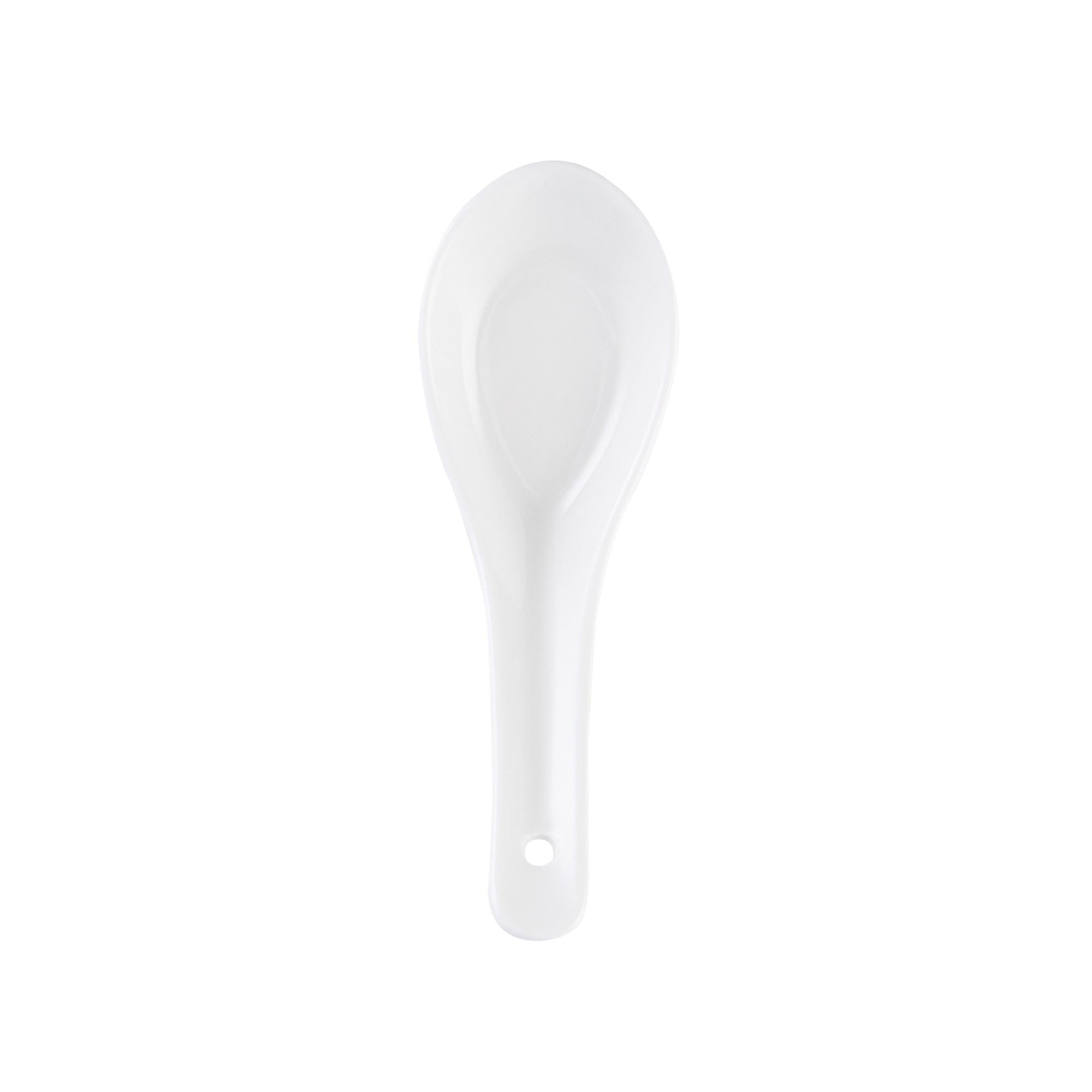 Chef 101 White Porcelain Asian Spoon - 5" x 1 3/4" x 2" - 10 count box