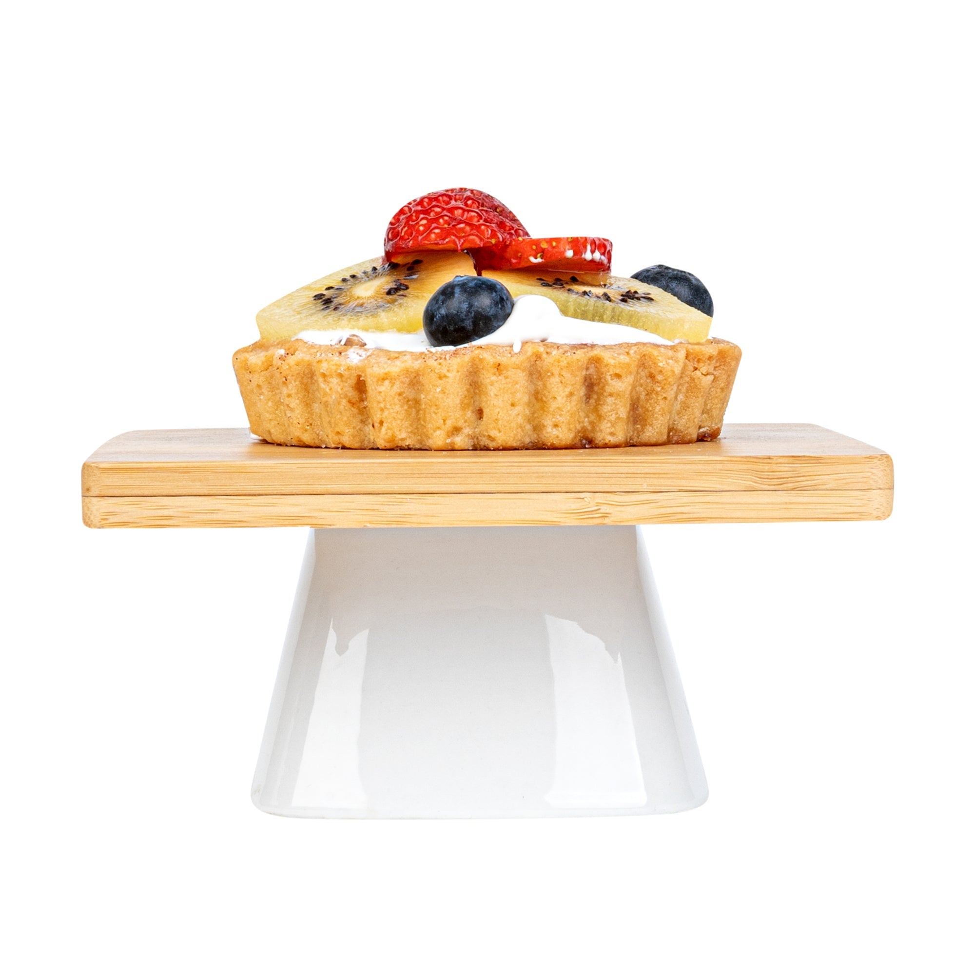 Chef 101 Hamptons Square Bamboo Serving Stand - with Porcelain Base - 5 1/2" x 5 1/2" x 2 1/2" - 1 count box
