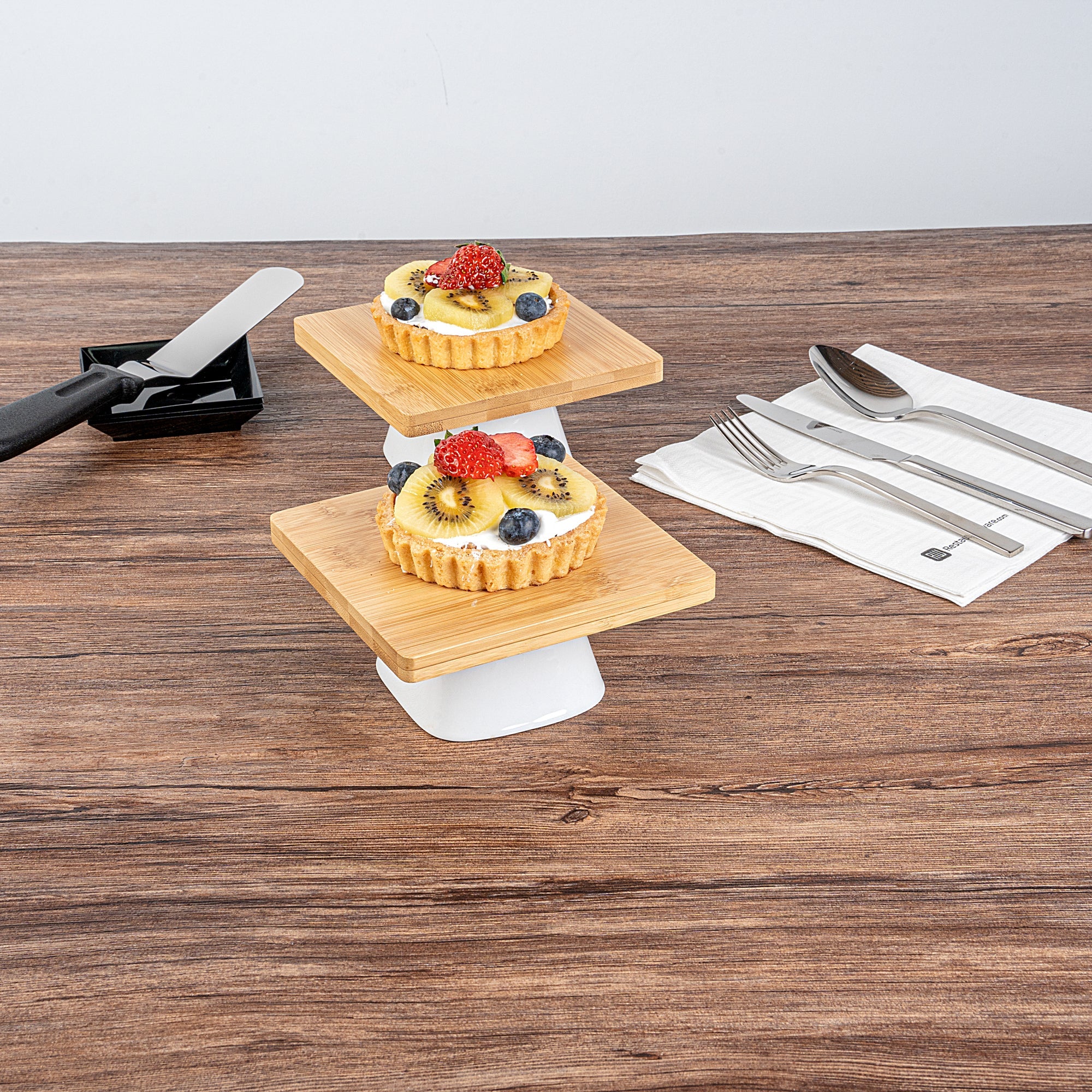 Chef 101 Hamptons Square Bamboo Serving Stand - with Porcelain Base - 5 1/2" x 5 1/2" x 2 1/2" - 1 count box
