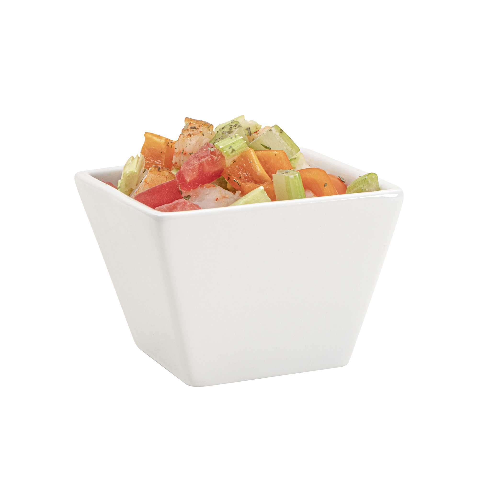 Chef 101 6 oz Square White Porcelain Kova Bowl - 3 1/2" x 3 1/2" x 2 1/2" - 10 count box