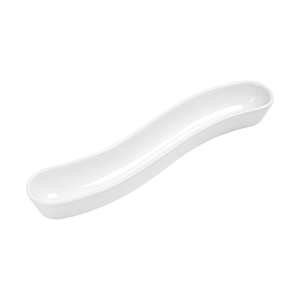 Chef 101 Swerve 10 oz Curved White Porcelain Olive Plate - 12" x 2 1/2" x 1 1/2" - 1 count box