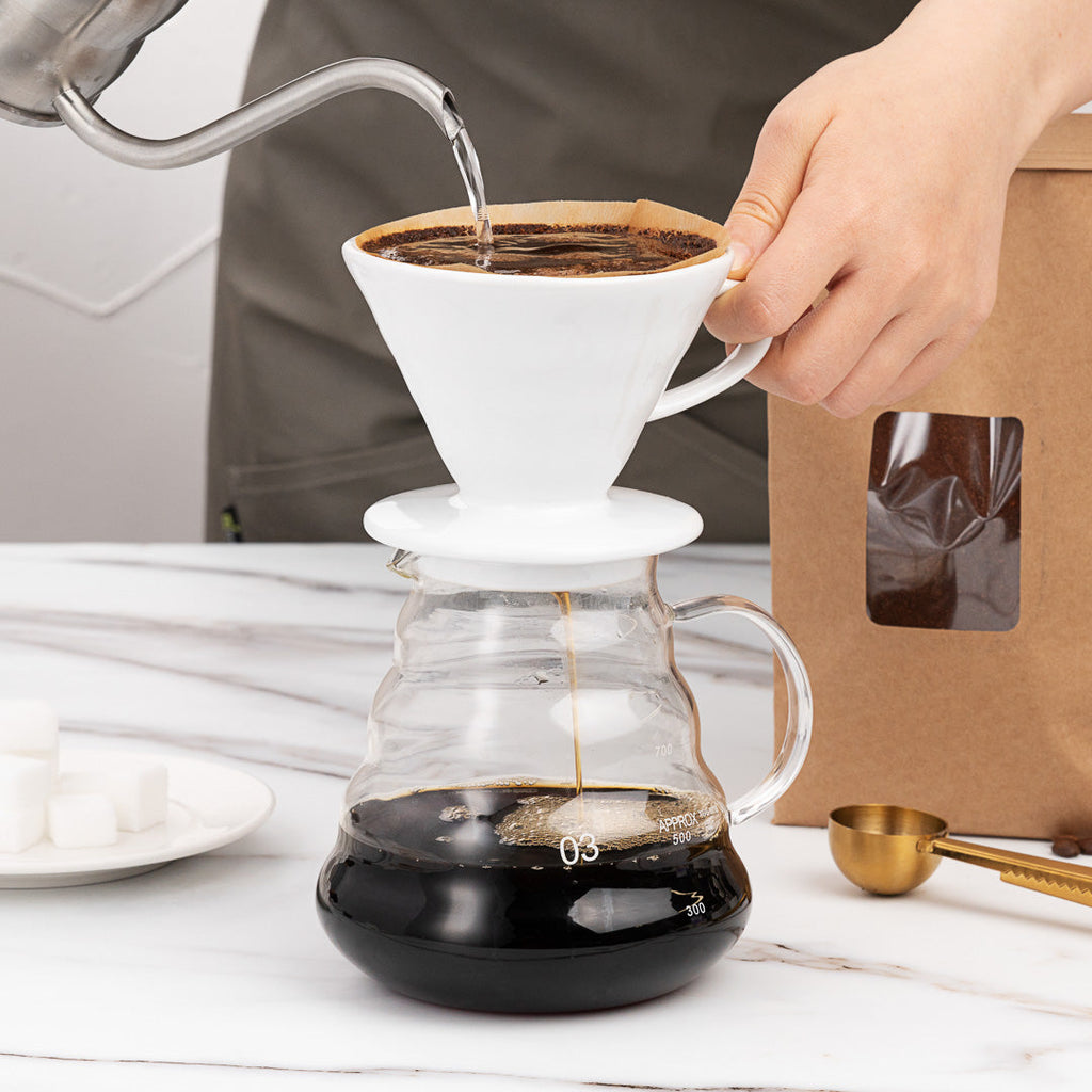 Restpresso 10 oz White Ceramic Coffee Dripper - 4 3/4" x 4 3/4" x 3 1/2" - 1 count box