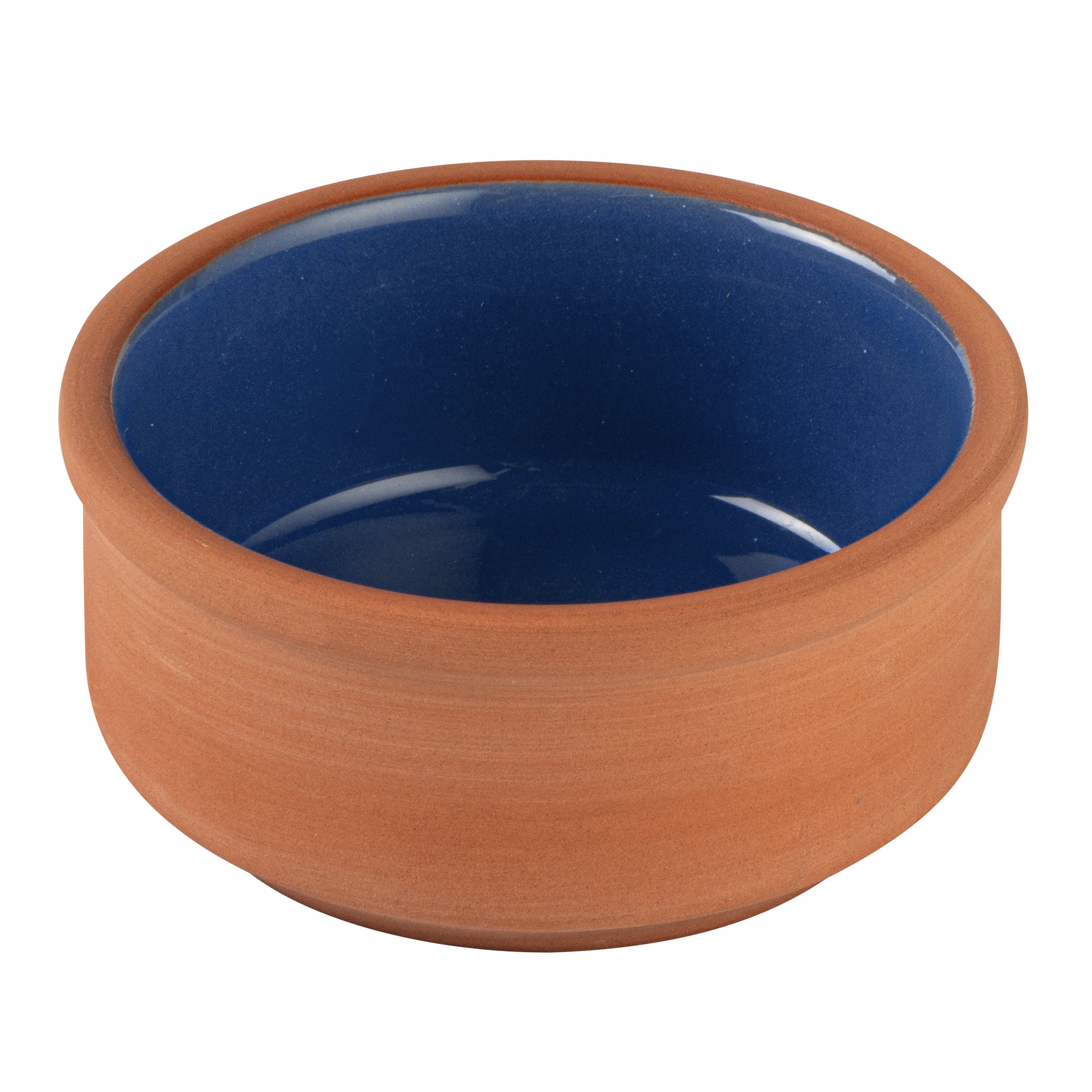 Terra Tek 3 oz Terracotta Cazuela Bowl - Blue Glazed Interior, Oven-Safe, Microwave-Safe - 3 1/4'' x 3 1/4'' x 1 1/2'' - 2 count box