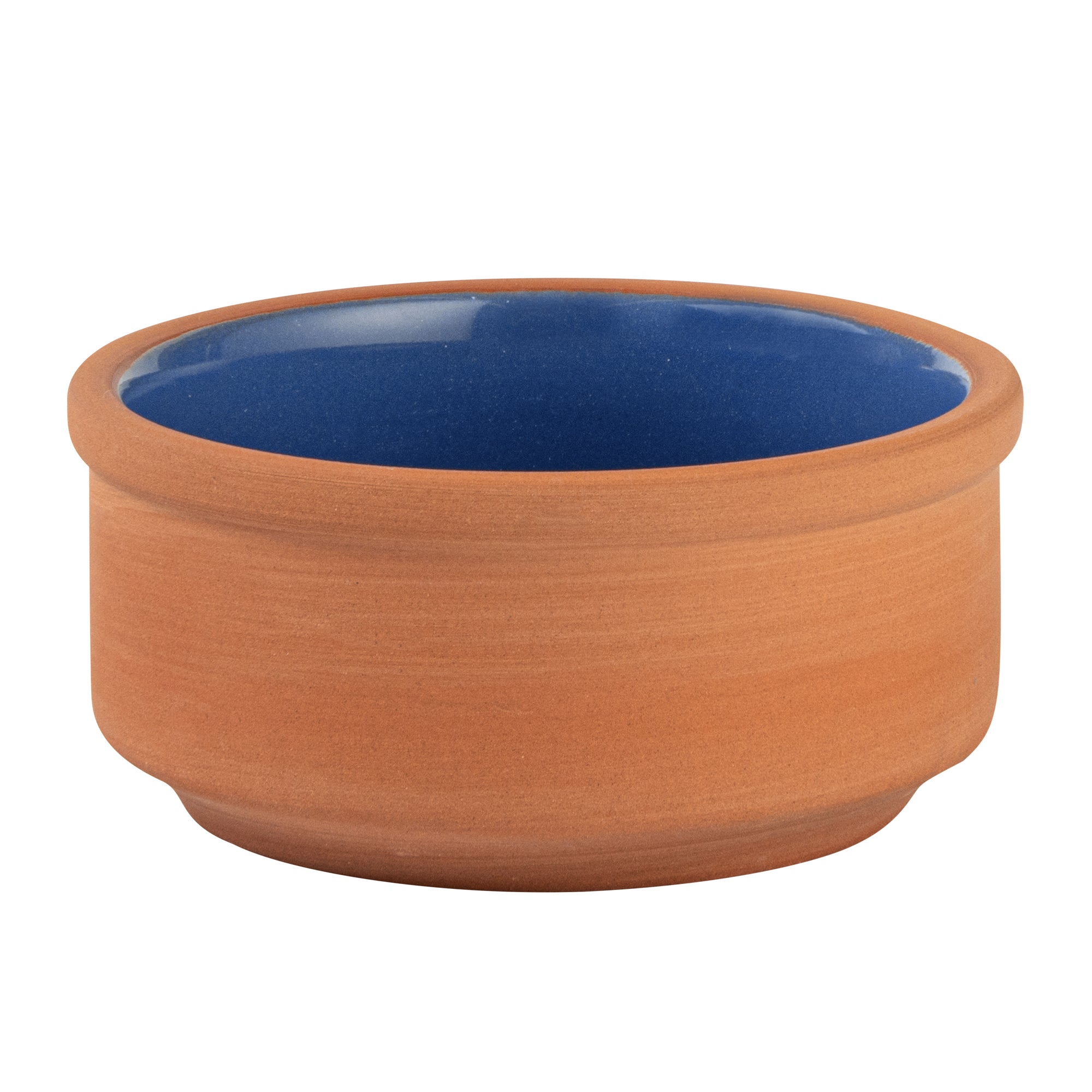 Terra Tek 3 oz Terracotta Cazuela Bowl - Blue Glazed Interior, Oven-Safe, Microwave-Safe - 3 1/4'' x 3 1/4'' x 1 1/2'' - 2 count box