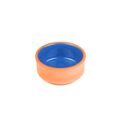Terra Tek 3 oz Terracotta Cazuela Bowl - Blue Glazed Interior, Oven-Safe, Microwave-Safe - 3 1/4'' x 3 1/4'' x 1 1/2'' - 10 count box