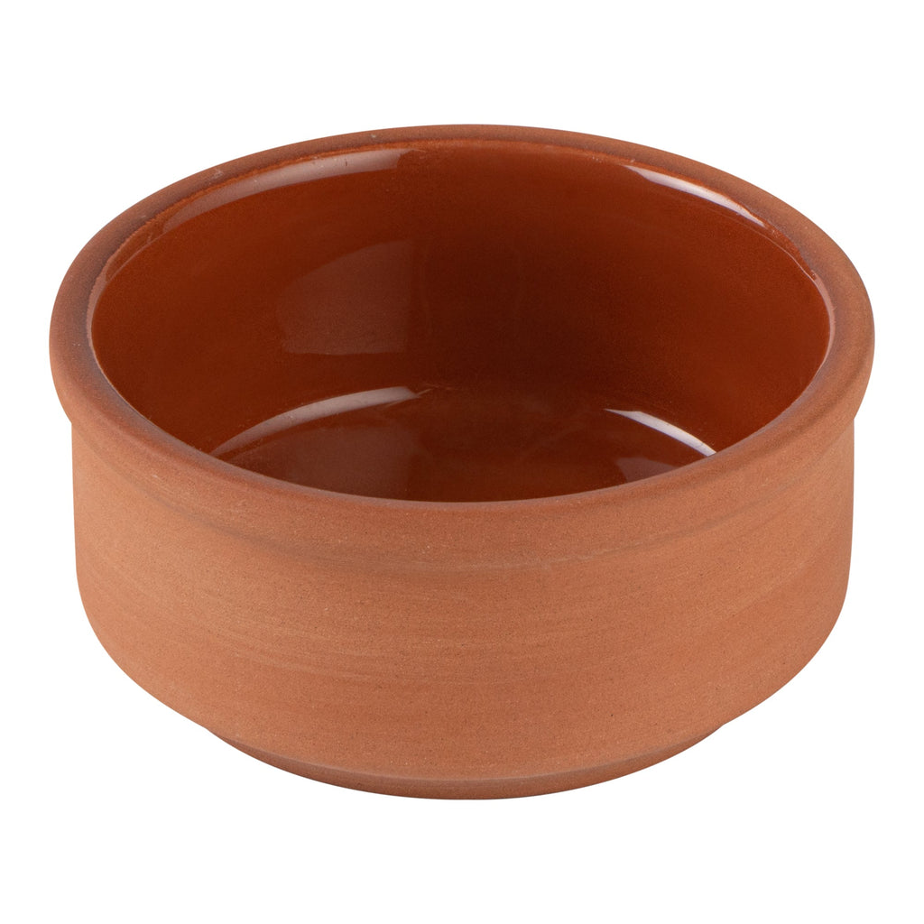 Terra Tek 3 oz Terracotta Cazuela Bowl - Brown Glazed Interior, Oven-Safe, Microwave-Safe - 3 1/4'' x 3 1/4'' x 1 1/2'' - 2 count box