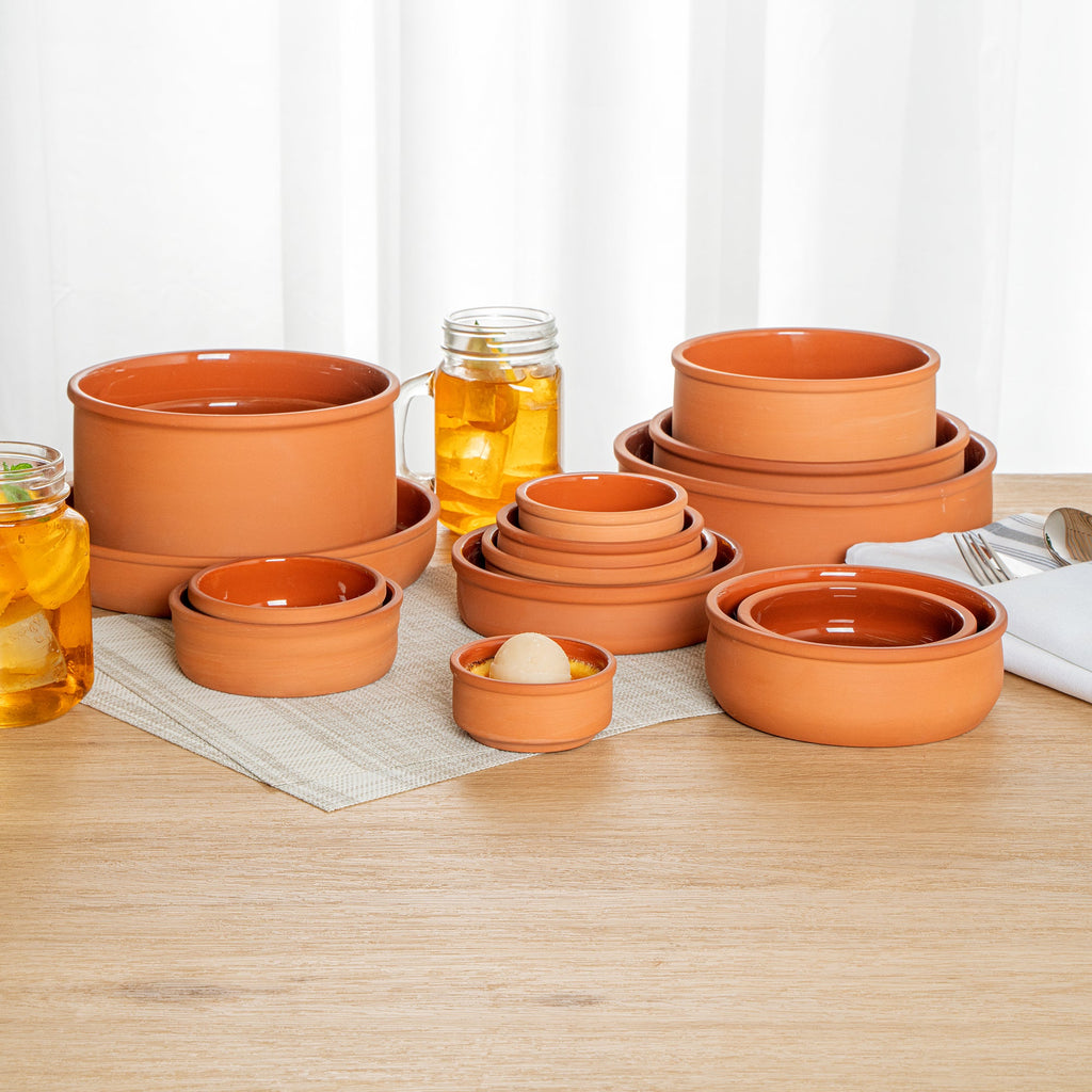 Terra Tek 3 oz Terracotta Cazuela Bowl - Brown Glazed Interior, Oven-Safe, Microwave-Safe - 3 1/4'' x 3 1/4'' x 1 1/2'' - 2 count box