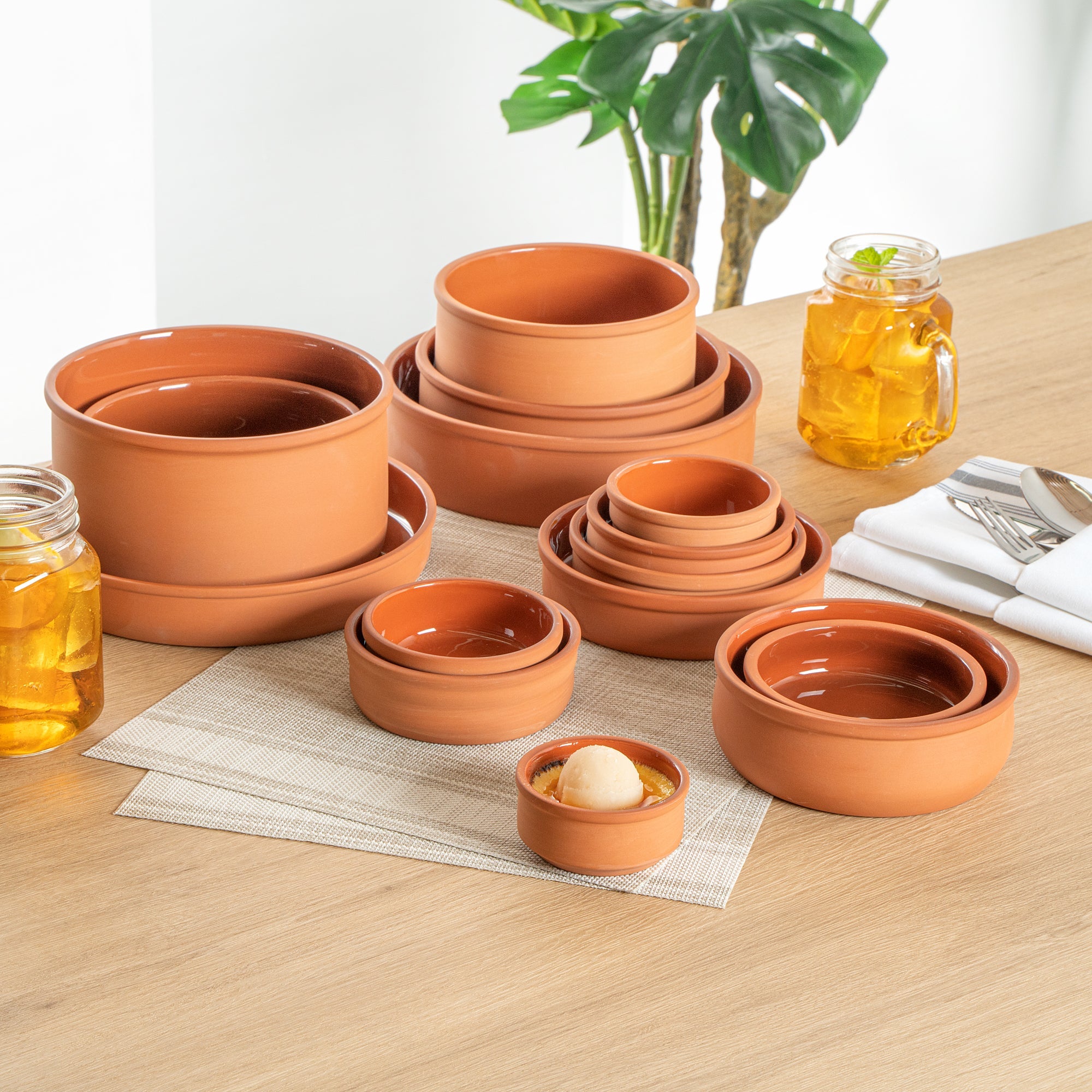 Terra Tek 3 oz Terracotta Cazuela Bowl - Brown Glazed Interior, Oven-Safe, Microwave-Safe - 3 1/4'' x 3 1/4'' x 1 1/2'' - 2 count box
