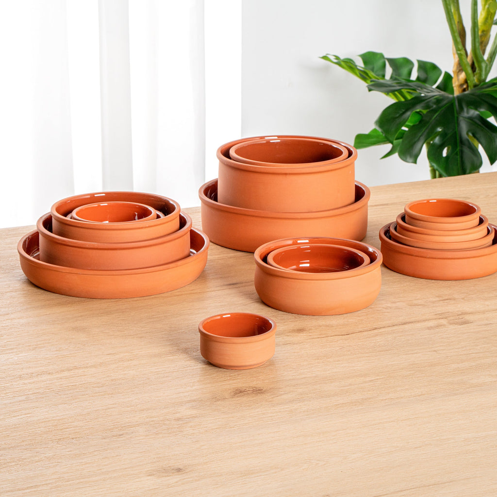 Terra Tek 3 oz Terracotta Cazuela Bowl - Brown Glazed Interior, Oven-Safe, Microwave-Safe - 3 1/4'' x 3 1/4'' x 1 1/2'' - 2 count box