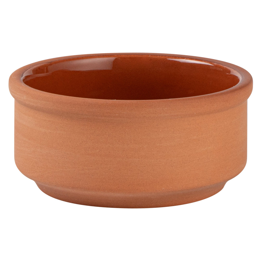 Terra Tek 3 oz Terracotta Cazuela Bowl - Brown Glazed Interior, Oven-Safe, Microwave-Safe - 3 1/4" x 3 1/4" x 1 1/2" - 10 count box