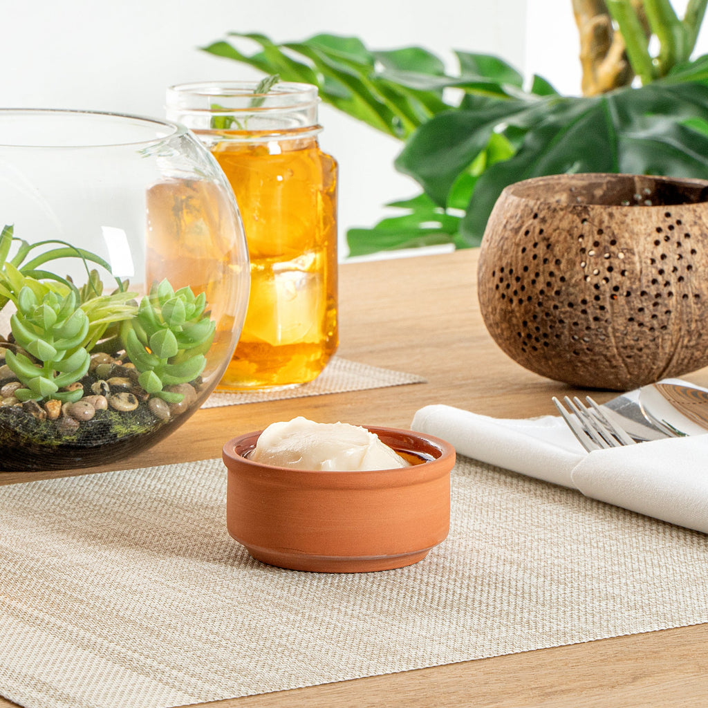 Terra Tek 3 oz Terracotta Cazuela Bowl - Brown Glazed Interior, Oven-Safe, Microwave-Safe - 3 1/4" x 3 1/4" x 1 1/2" - 10 count box