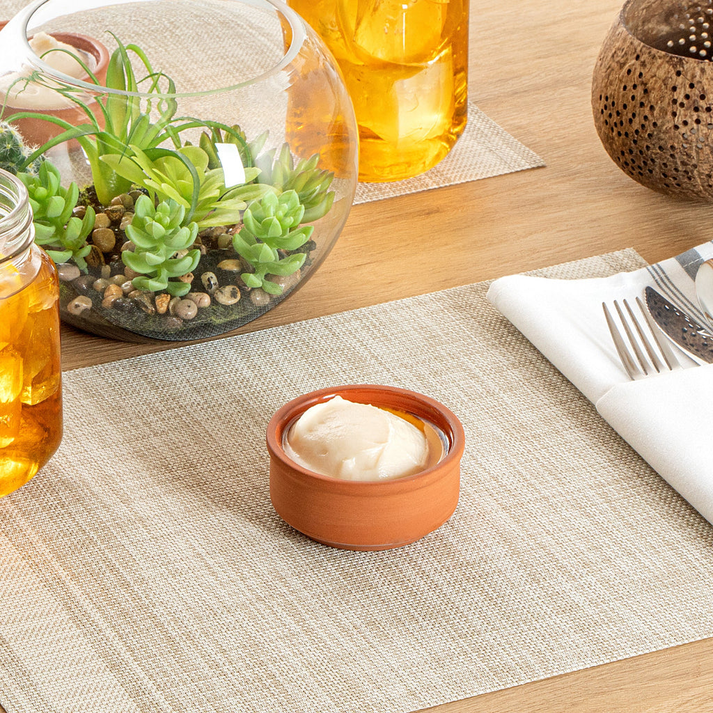 Terra Tek 3 oz Terracotta Cazuela Bowl - Brown Glazed Interior, Oven-Safe, Microwave-Safe - 3 1/4" x 3 1/4" x 1 1/2" - 10 count box