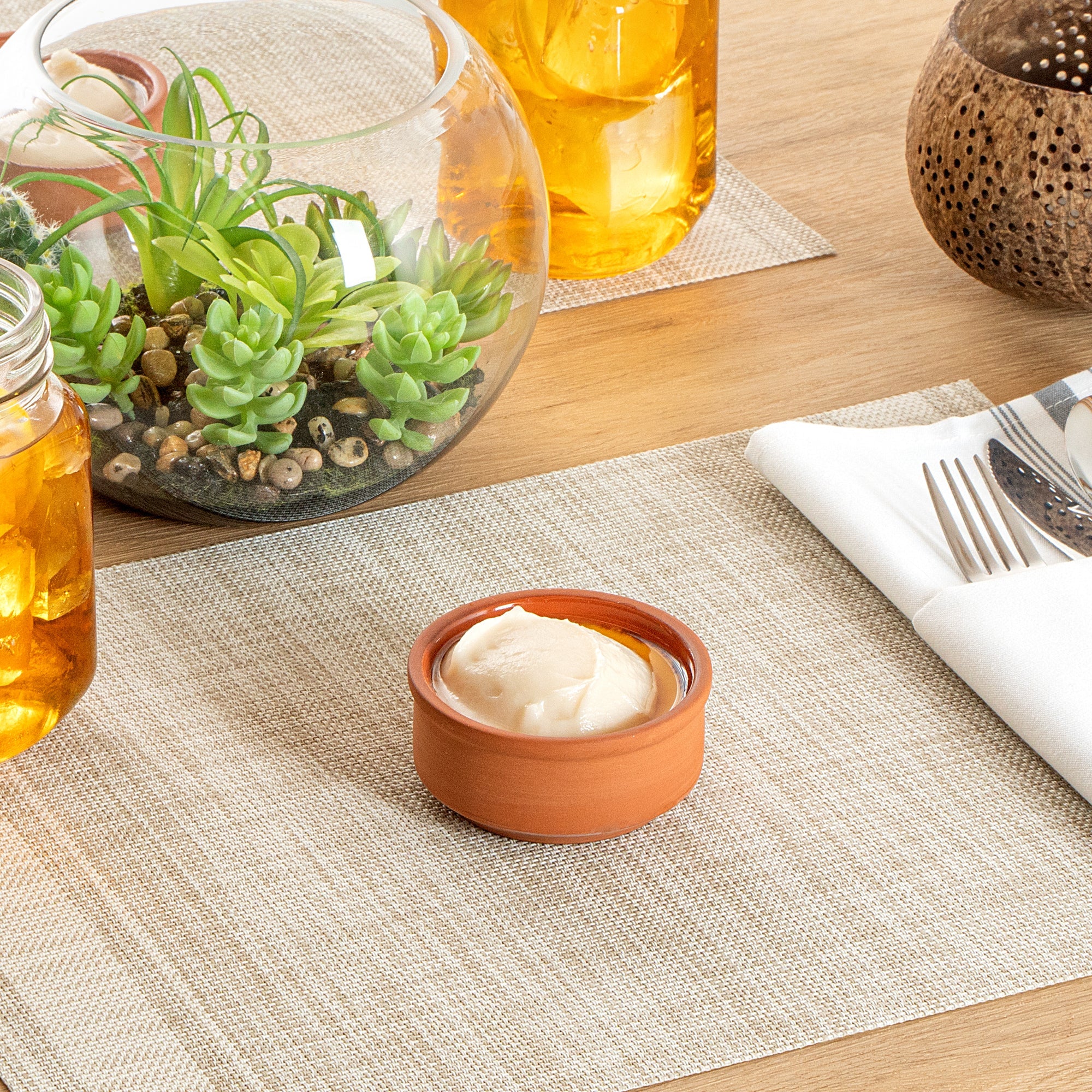 Terra Tek 3 oz Terracotta Cazuela Bowl - Brown Glazed Interior, Oven-Safe, Microwave-Safe - 3 1/4" x 3 1/4" x 1 1/2" - 10 count box