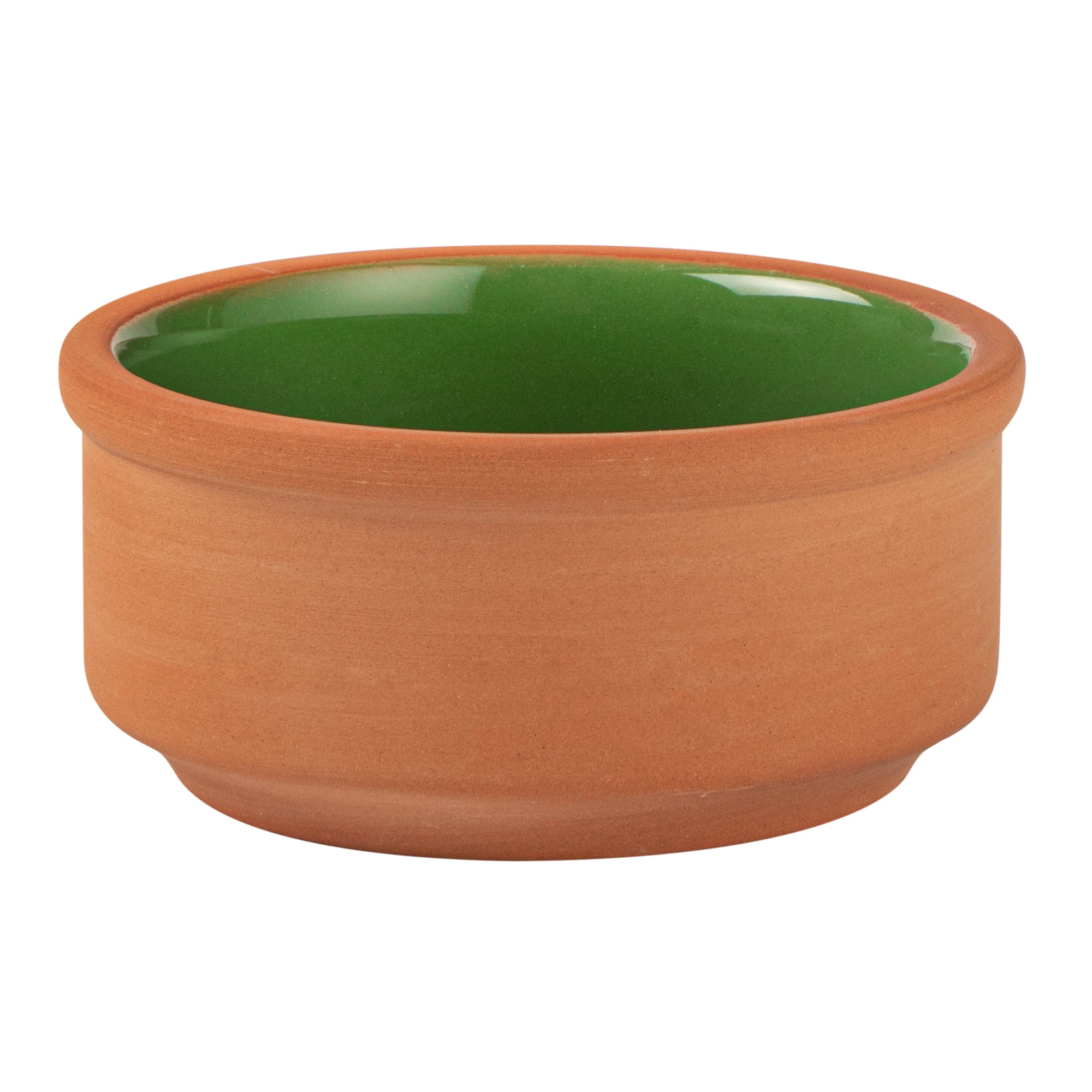 Terra Tek 3 oz Terracotta Cazuela Bowl - Green Glazed Interior, Oven-Safe, Microwave-Safe - 3 1/4'' x 3 1/4'' x 1 1/2'' - 2 count box