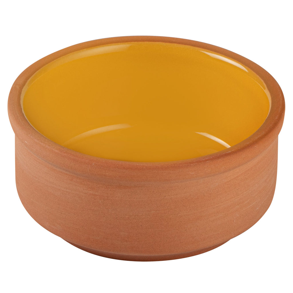 Terra Tek 3 oz Terracotta Cazuela Bowl - Yellow Glazed Interior, Oven-Safe, Microwave-Safe - 3 1/4'' x 3 1/4'' x 1 1/2'' - 2 count box