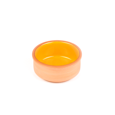 Terra Tek 3 oz Terracotta Cazuela Bowl - Yellow Glazed Interior, Oven-Safe, Microwave-Safe - 3 1/4'' x 3 1/4'' x 1 1/2'' - 2 count box