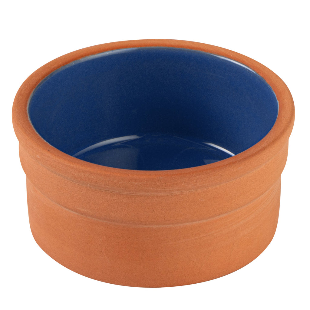 Terra Tek 5 oz Terracotta Cazuela Bowl - Blue Glazed Interior, Oven-Safe, Microwave-Safe - 3 3/4" x 3 3/4" x 1 3/4" - 2 count box