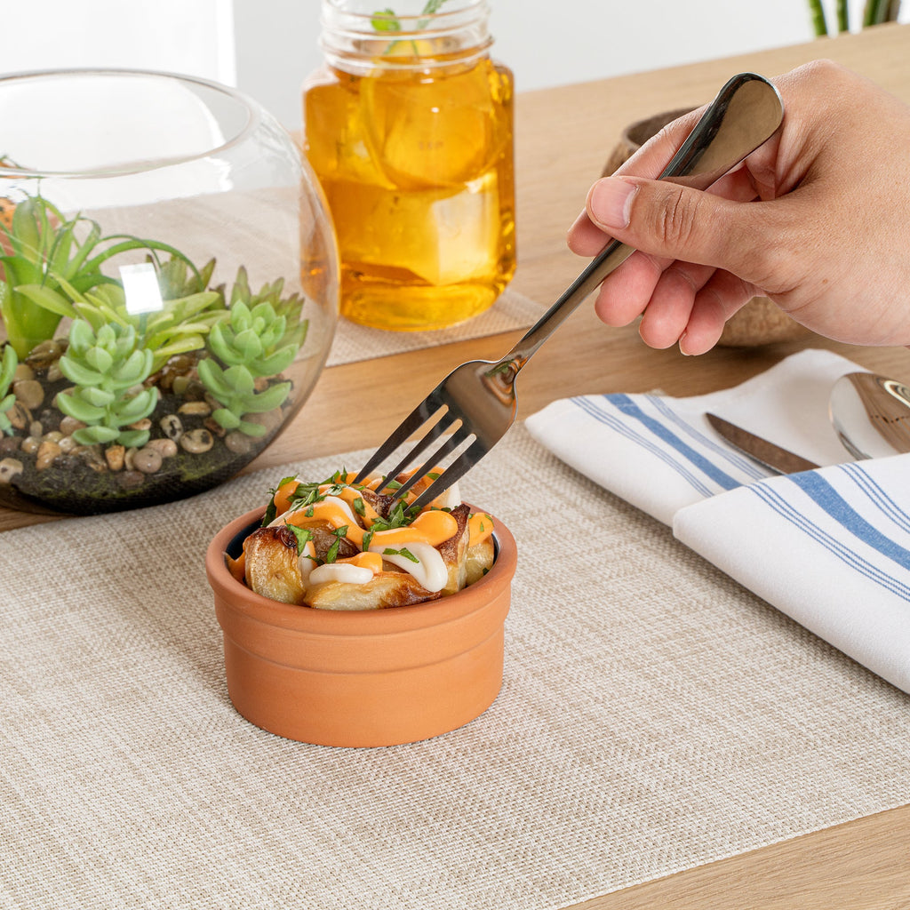 Terra Tek 5 oz Terracotta Cazuela Bowl - Blue Glazed Interior, Oven-Safe, Microwave-Safe - 3 3/4" x 3 3/4" x 1 3/4" - 2 count box