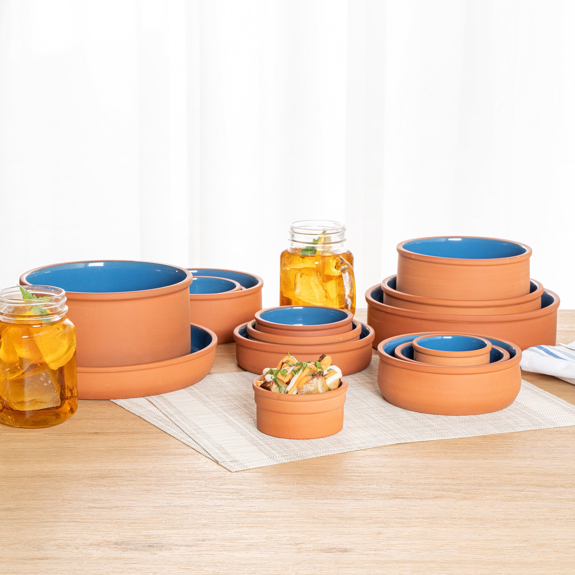 Terra Tek 5 oz Terracotta Cazuela Bowl - Blue Glazed Interior, Oven-Safe, Microwave-Safe - 3 3/4" x 3 3/4" x 1 3/4" - 2 count box
