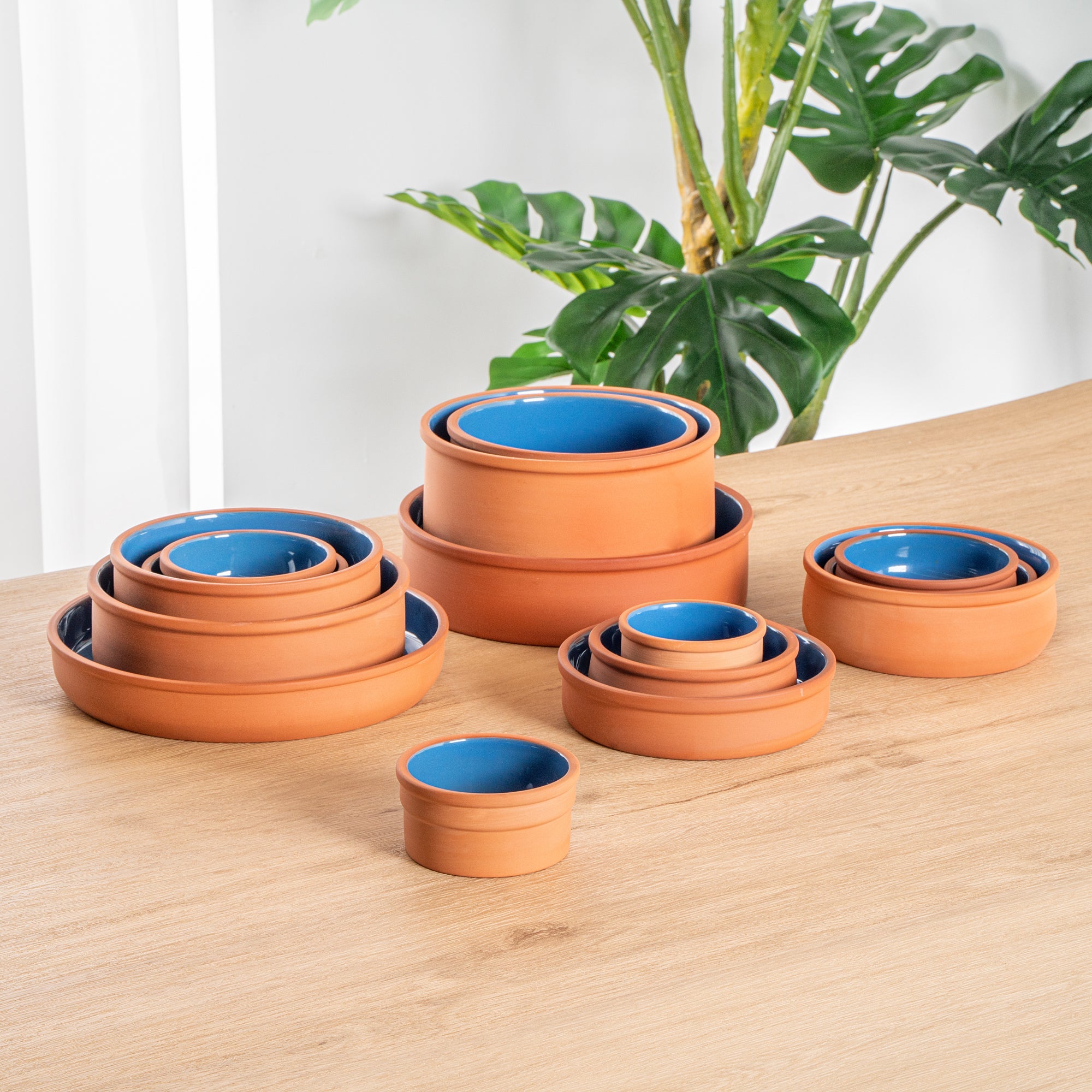 Terra Tek 5 oz Terracotta Cazuela Bowl - Blue Glazed Interior, Oven-Safe, Microwave-Safe - 3 3/4" x 3 3/4" x 1 3/4" - 2 count box