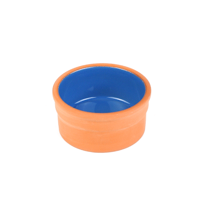 Terra Tek 5 oz Terracotta Cazuela Bowl - Blue Glazed Interior, Oven-Safe, Microwave-Safe - 3 3/4" x 3 3/4" x 1 3/4" - 10 count box