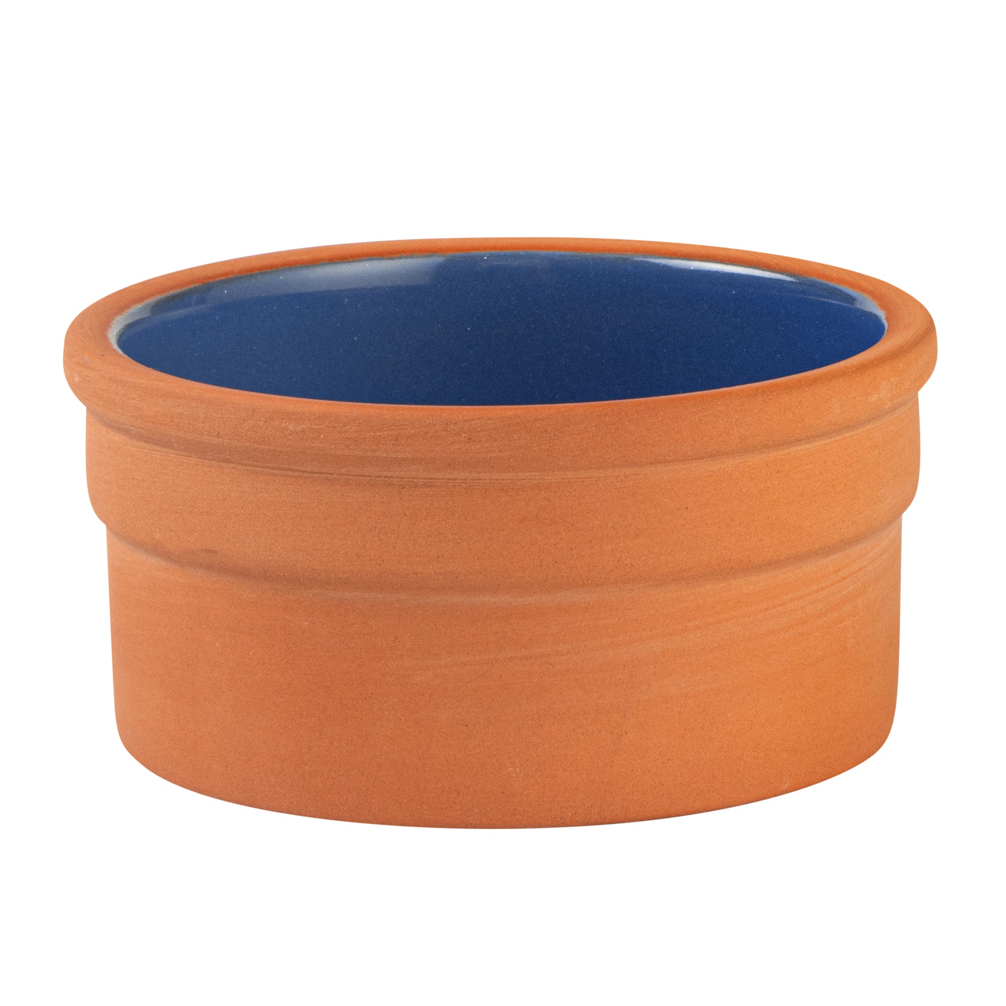 Terra Tek 5 oz Terracotta Cazuela Bowl - Blue Glazed Interior, Oven-Safe, Microwave-Safe - 3 3/4" x 3 3/4" x 1 3/4" - 10 count box