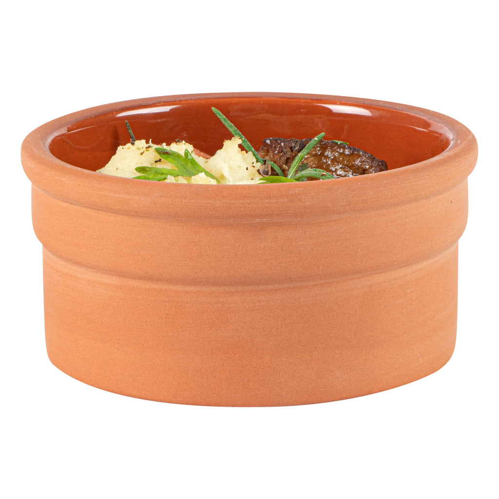 Terra Tek 5 oz Terracotta Cazuela Bowl - Brown Glazed Interior, Oven-Safe, Microwave-Safe - 3 3/4" x 3 3/4" x 1 3/4" - 2 count box