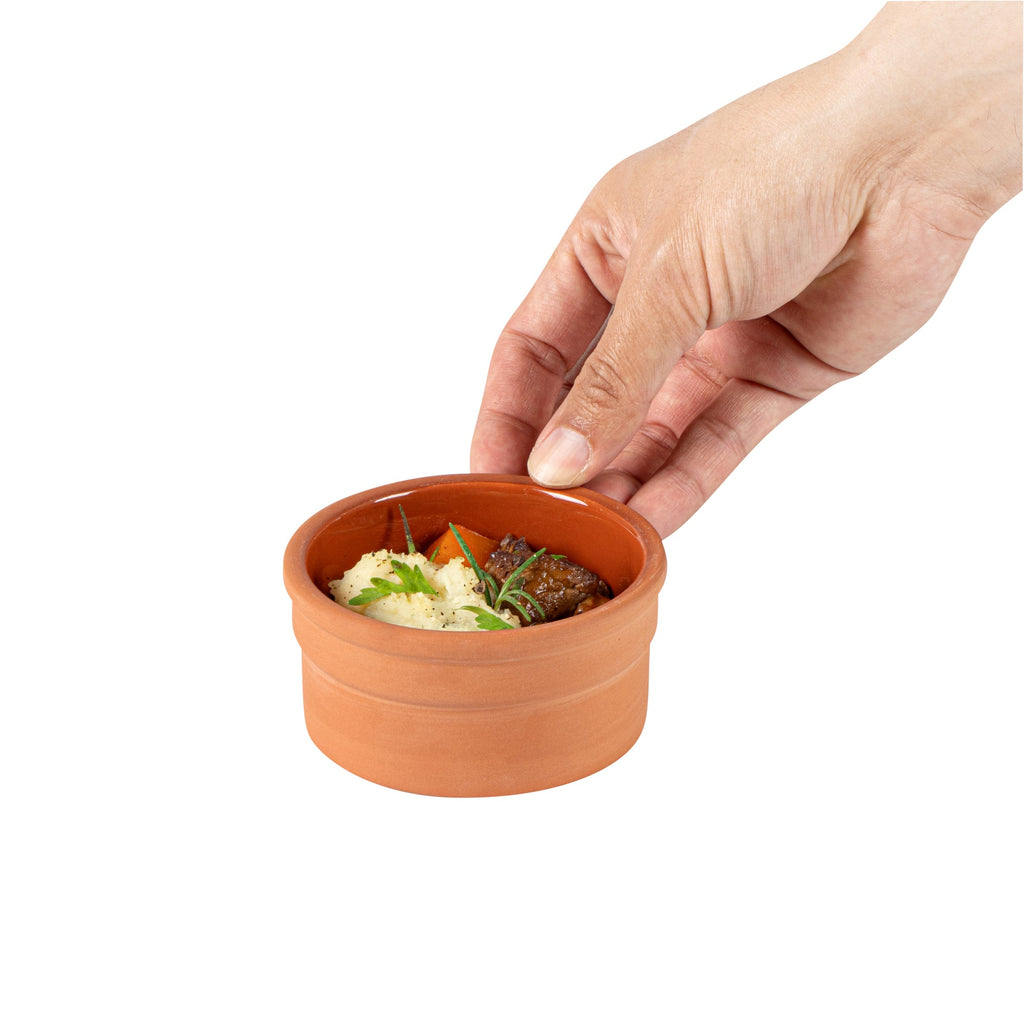 Terra Tek 5 oz Terracotta Cazuela Bowl - Brown Glazed Interior, Oven-Safe, Microwave-Safe - 3 3/4" x 3 3/4" x 1 3/4" - 2 count box