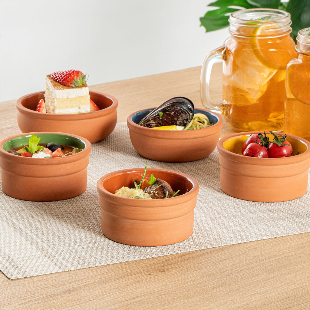 Terra Tek 5 oz Terracotta Cazuela Bowl - Brown Glazed Interior, Oven-Safe, Microwave-Safe - 3 3/4" x 3 3/4" x 1 3/4" - 2 count box