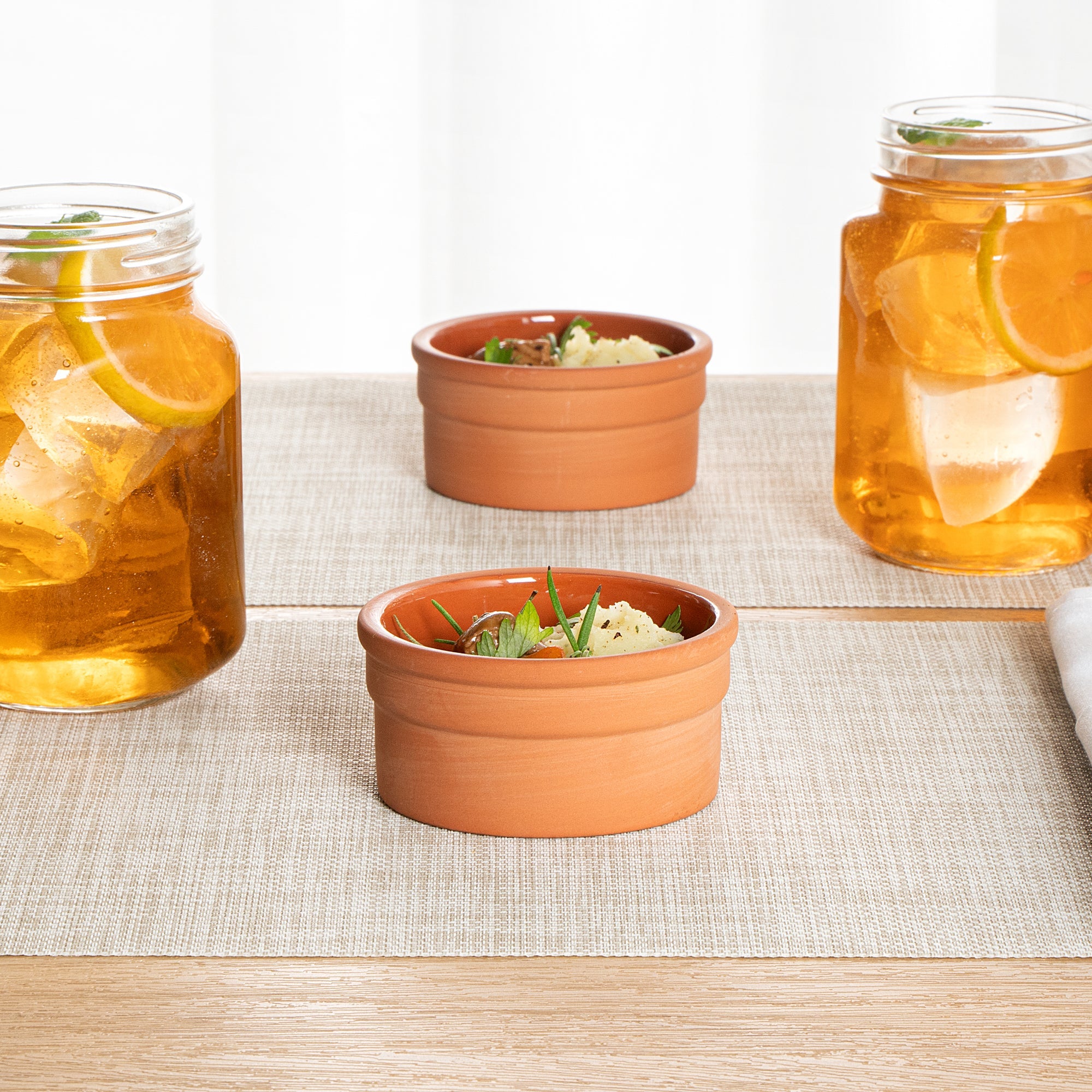 Terra Tek 5 oz Terracotta Cazuela Bowl - Brown Glazed Interior, Oven-Safe, Microwave-Safe - 3 3/4" x 3 3/4" x 1 3/4" - 10 count box
