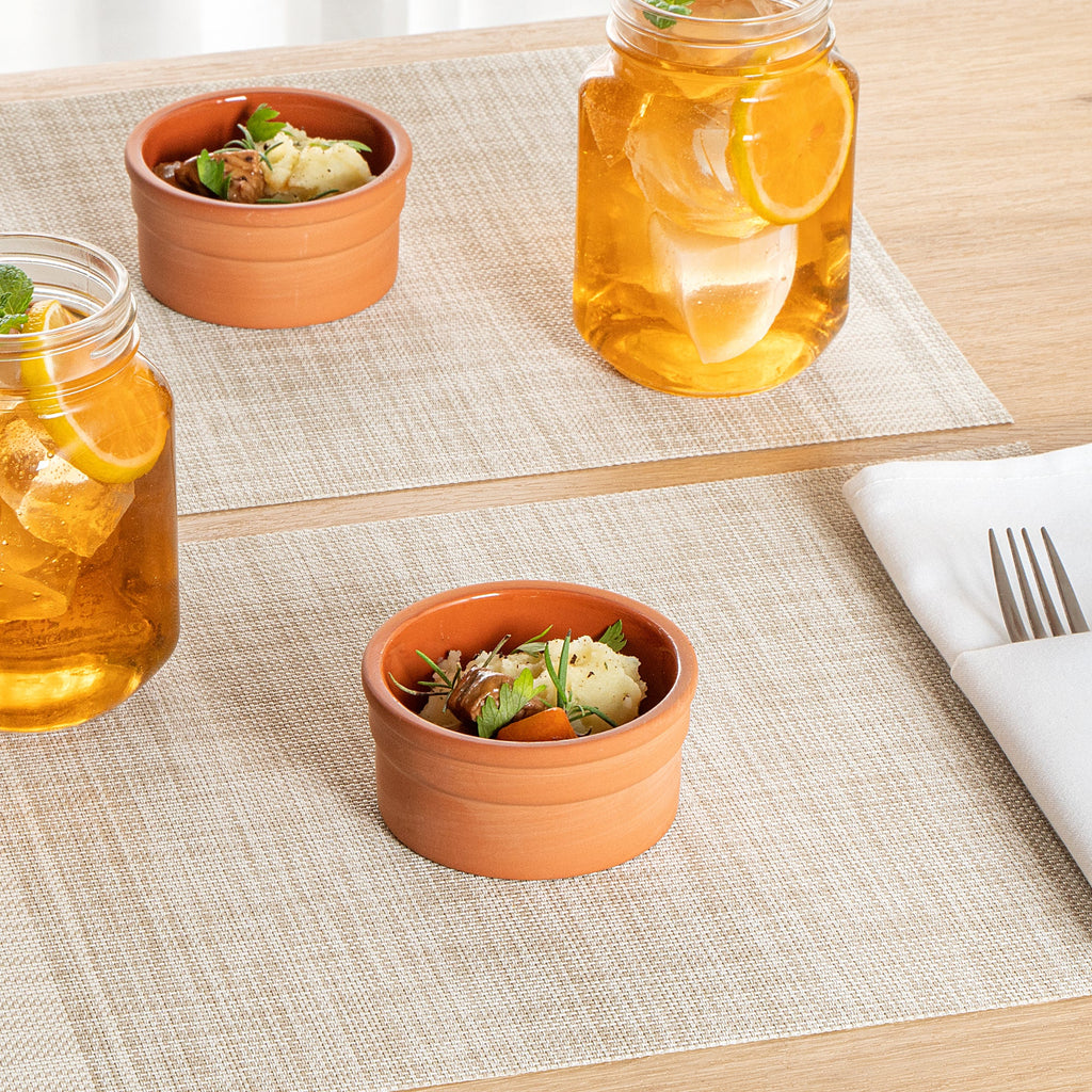 Terra Tek 5 oz Terracotta Cazuela Bowl - Brown Glazed Interior, Oven-Safe, Microwave-Safe - 3 3/4" x 3 3/4" x 1 3/4" - 10 count box
