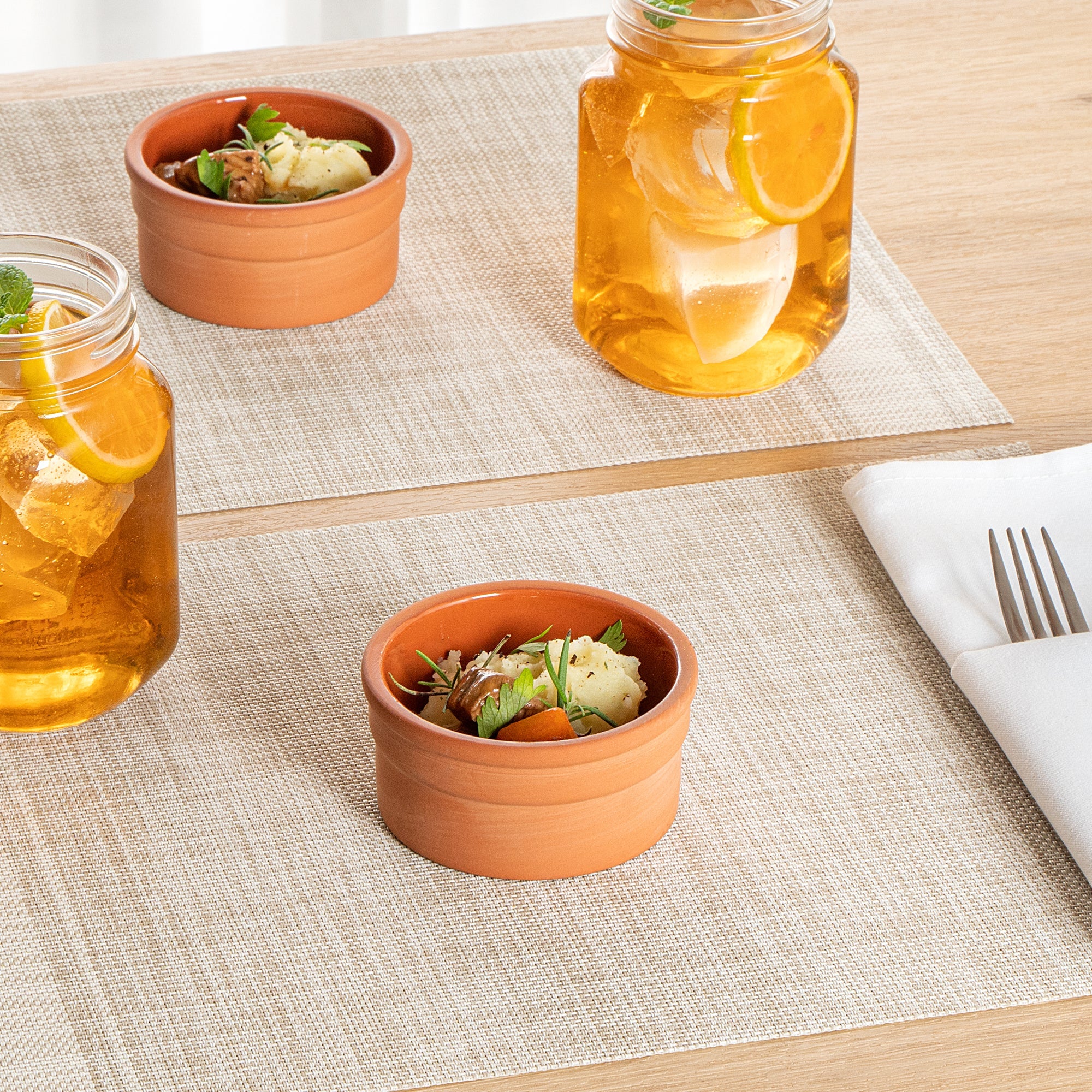 Terra Tek 5 oz Terracotta Cazuela Bowl - Brown Glazed Interior, Oven-Safe, Microwave-Safe - 3 3/4" x 3 3/4" x 1 3/4" - 10 count box