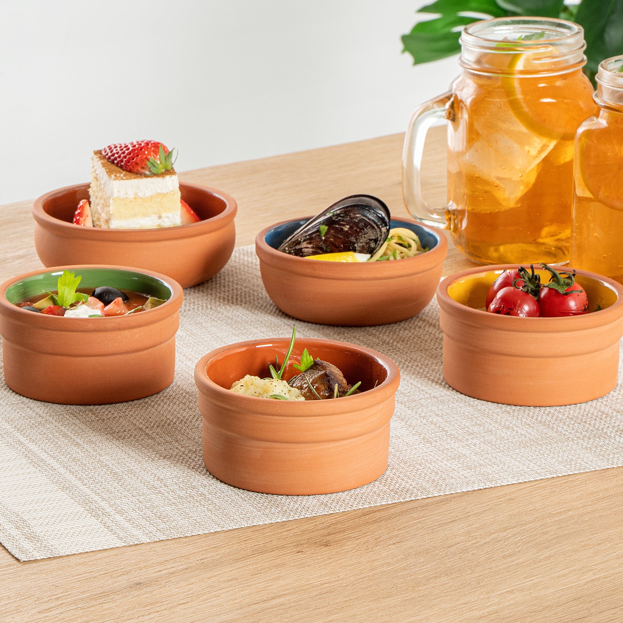 Terra Tek 5 oz Terracotta Cazuela Bowl - Brown Glazed Interior, Oven-Safe, Microwave-Safe - 3 3/4" x 3 3/4" x 1 3/4" - 10 count box