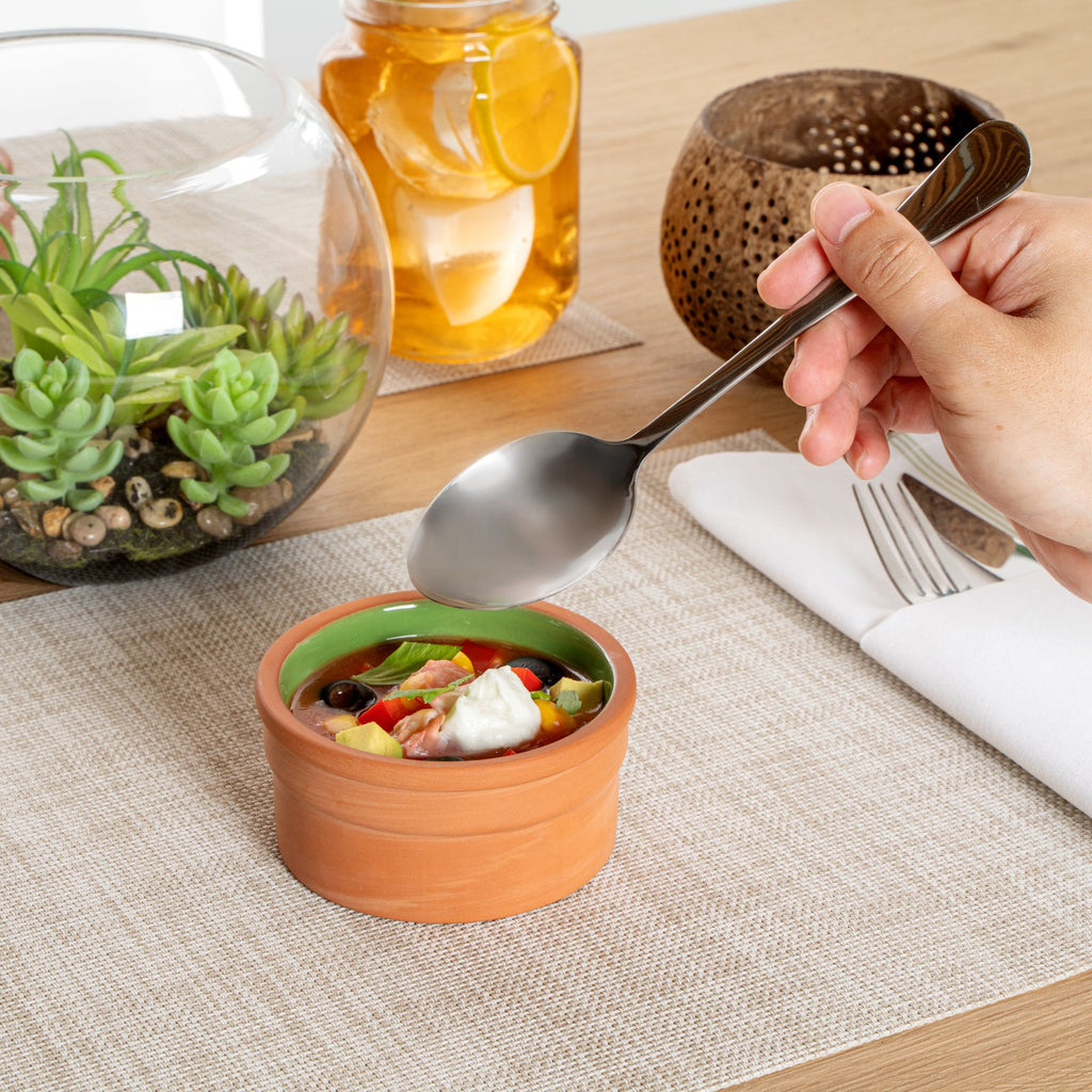 Terra Tek 5 oz Terracotta Cazuela Bowl - Green Glazed Interior, Oven-Safe, Microwave-Safe - 3 3/4" x 3 3/4" x 1 3/4" - 2 count box