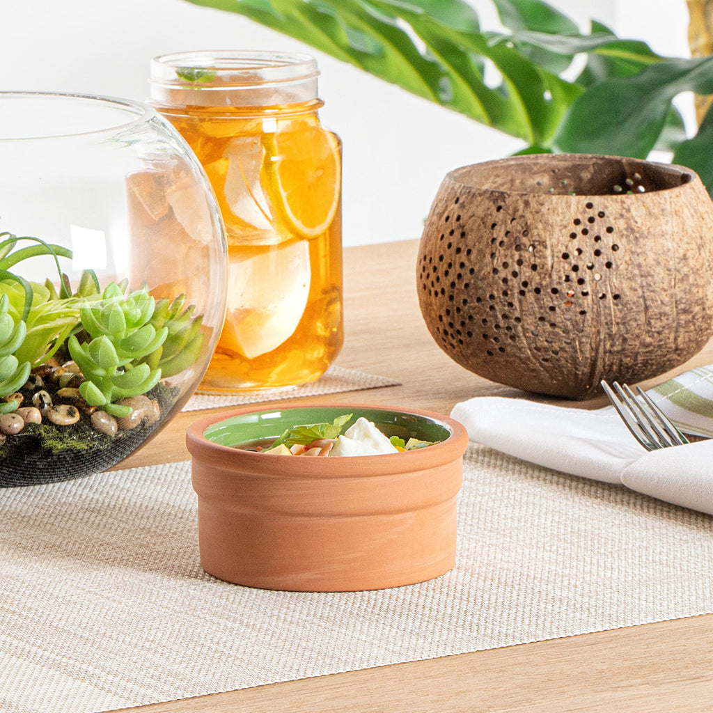 Terra Tek 5 oz Terracotta Cazuela Bowl - Green Glazed Interior, Oven-Safe, Microwave-Safe - 3 3/4" x 3 3/4" x 1 3/4" - 2 count box