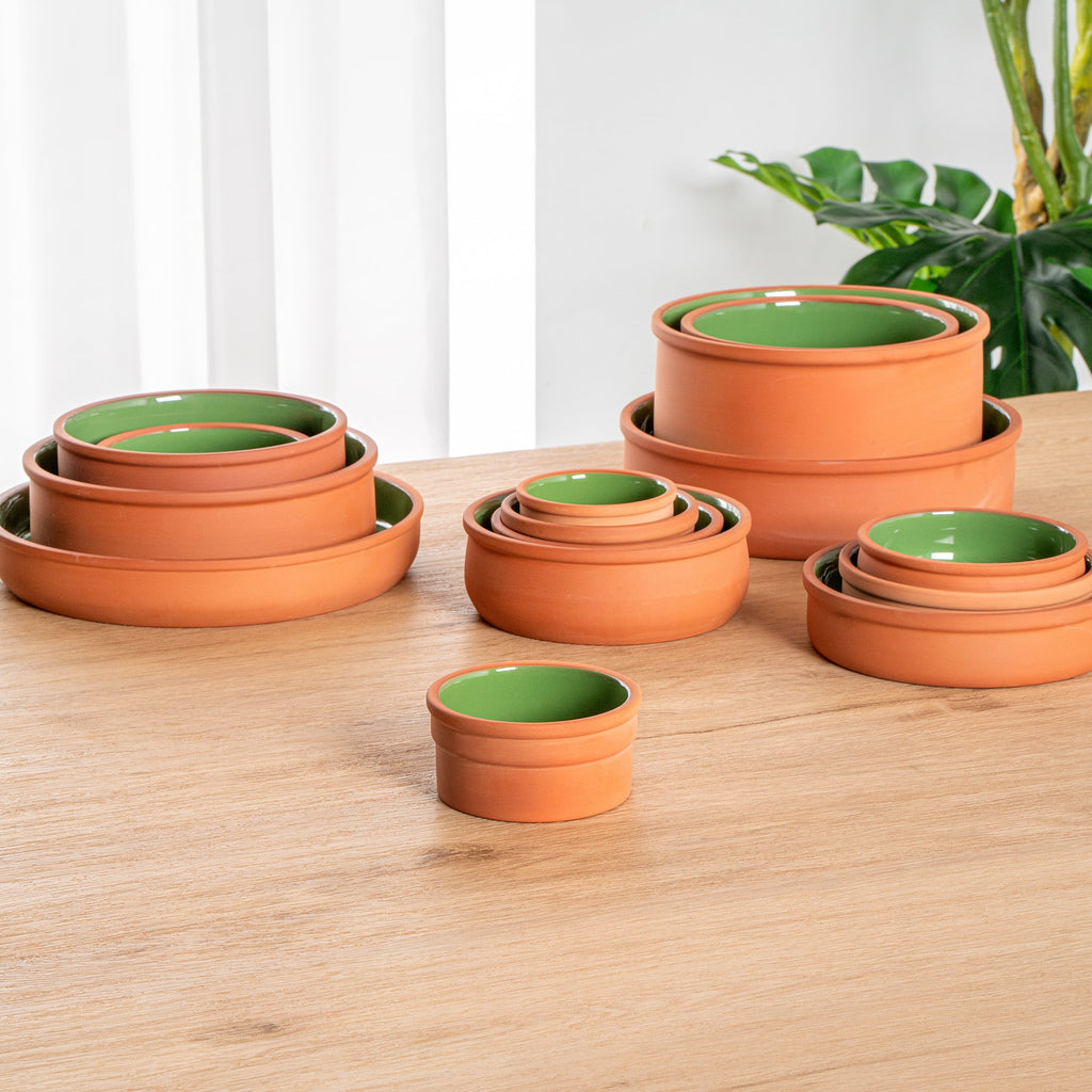 Terra Tek 5 oz Terracotta Cazuela Bowl - Green Glazed Interior, Oven-Safe, Microwave-Safe - 3 3/4" x 3 3/4" x 1 3/4" - 2 count box