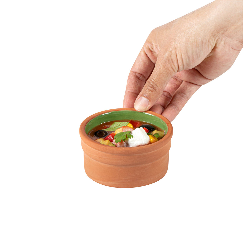 Terra Tek 5 oz Terracotta Cazuela Bowl - Green Glazed Interior, Oven-Safe, Microwave-Safe - 3 3/4" x 3 3/4" x 1 3/4" - 10 count box