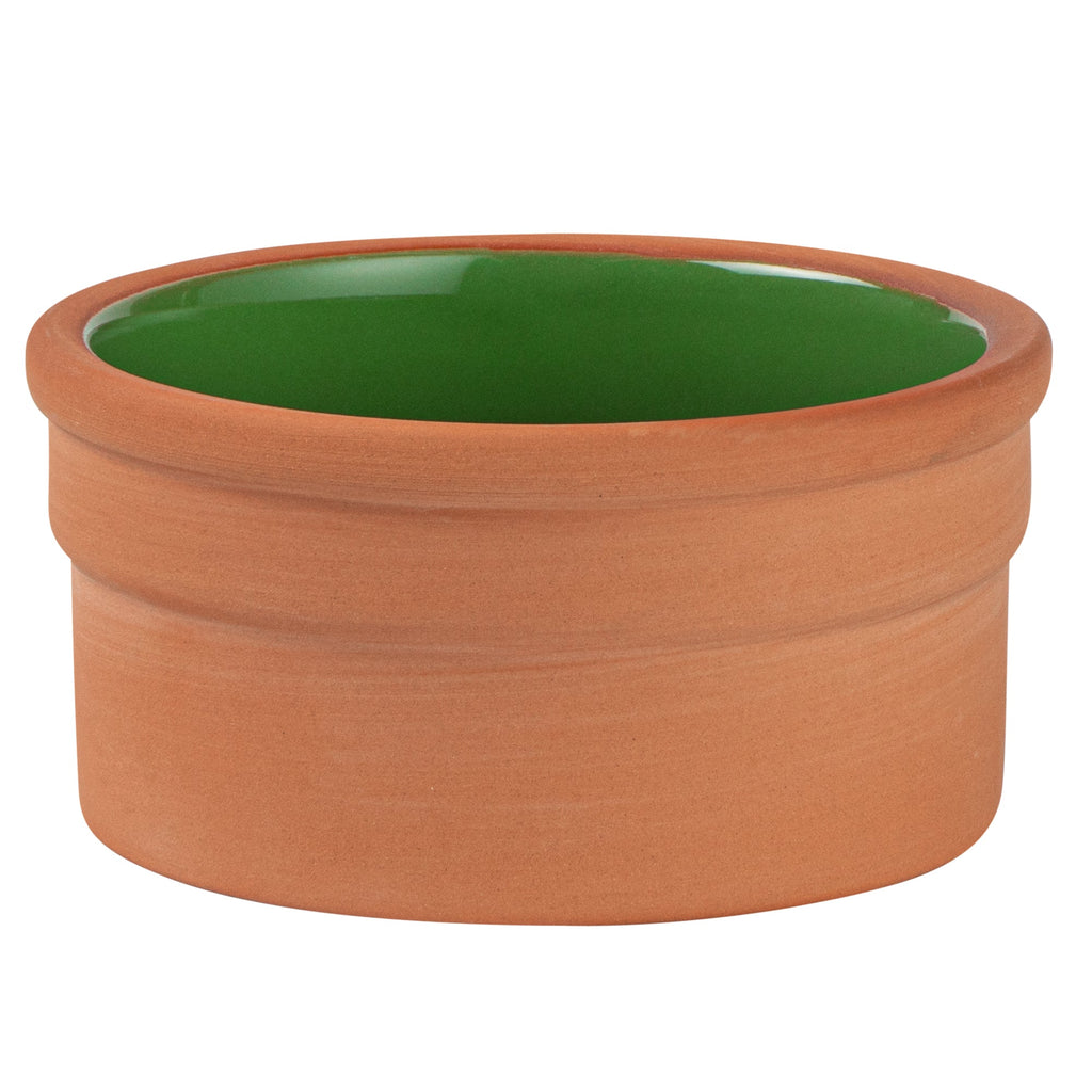 Terra Tek 5 oz Terracotta Cazuela Bowl - Green Glazed Interior, Oven-Safe, Microwave-Safe - 3 3/4" x 3 3/4" x 1 3/4" - 10 count box