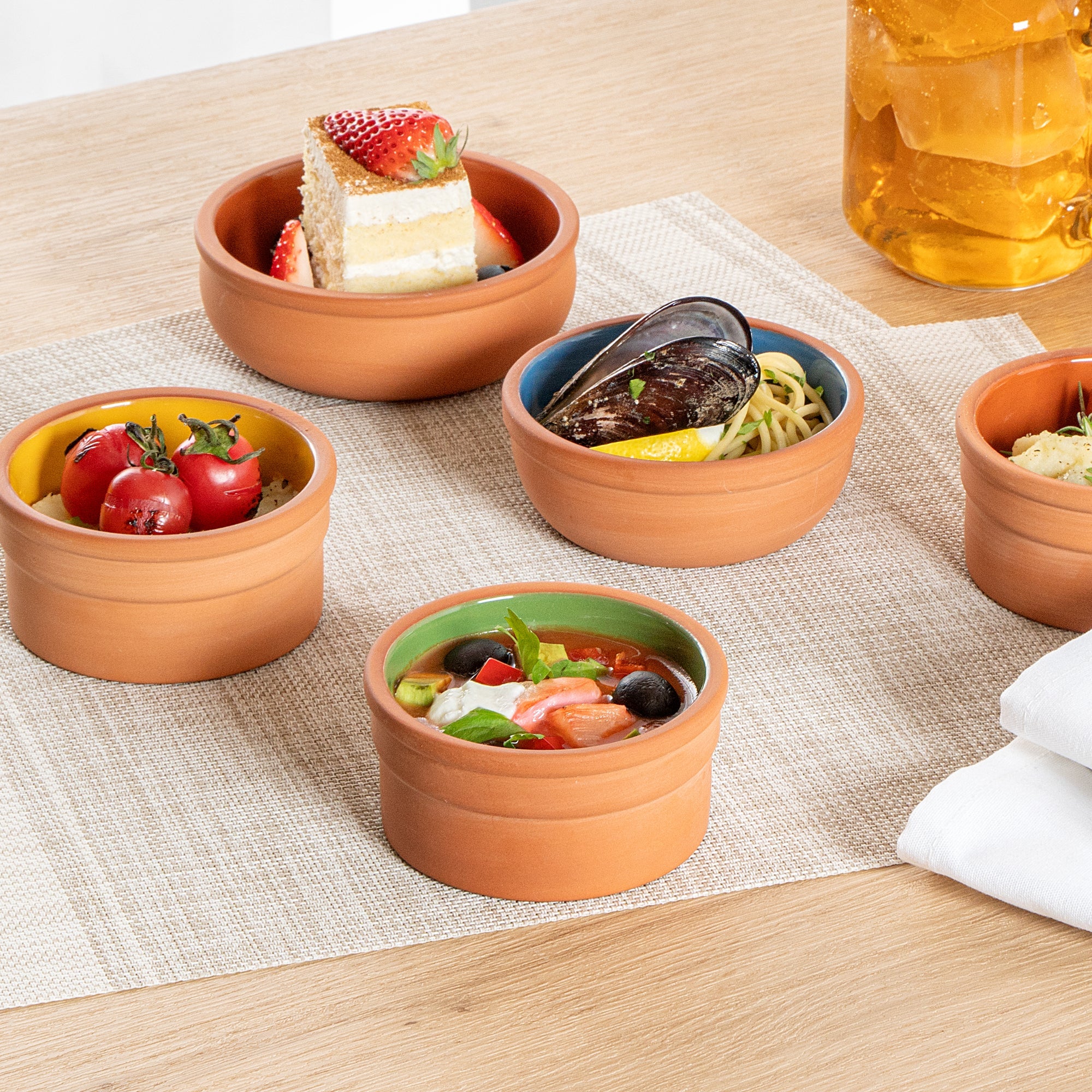 Terra Tek 5 oz Terracotta Cazuela Bowl - Green Glazed Interior, Oven-Safe, Microwave-Safe - 3 3/4" x 3 3/4" x 1 3/4" - 10 count box