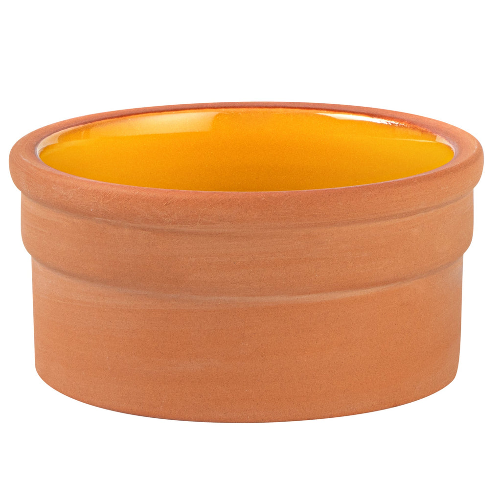 Terra Tek 5 oz Terracotta Cazuela Bowl - Yellow Glazed Interior, Oven-Safe, Microwave-Safe - 3 3/4" x 3 3/4" x 1 3/4" - 2 count box