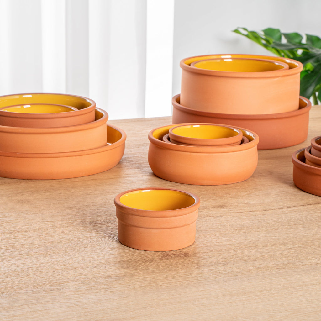 Terra Tek 5 oz Terracotta Cazuela Bowl - Yellow Glazed Interior, Oven-Safe, Microwave-Safe - 3 3/4" x 3 3/4" x 1 3/4" - 2 count box